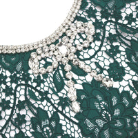Green Lace Diamante Bow Midi Dress