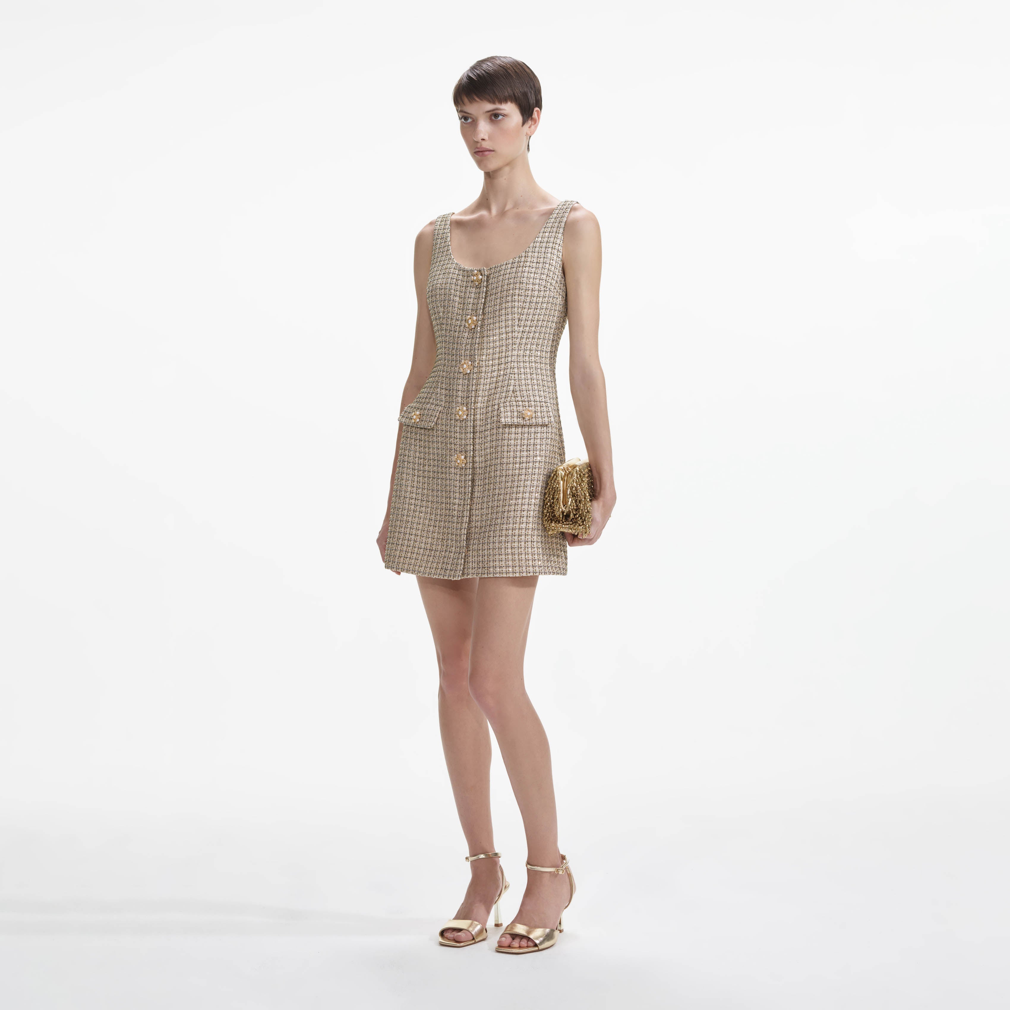 Gold Boucle Mini Dress – self-portrait-US