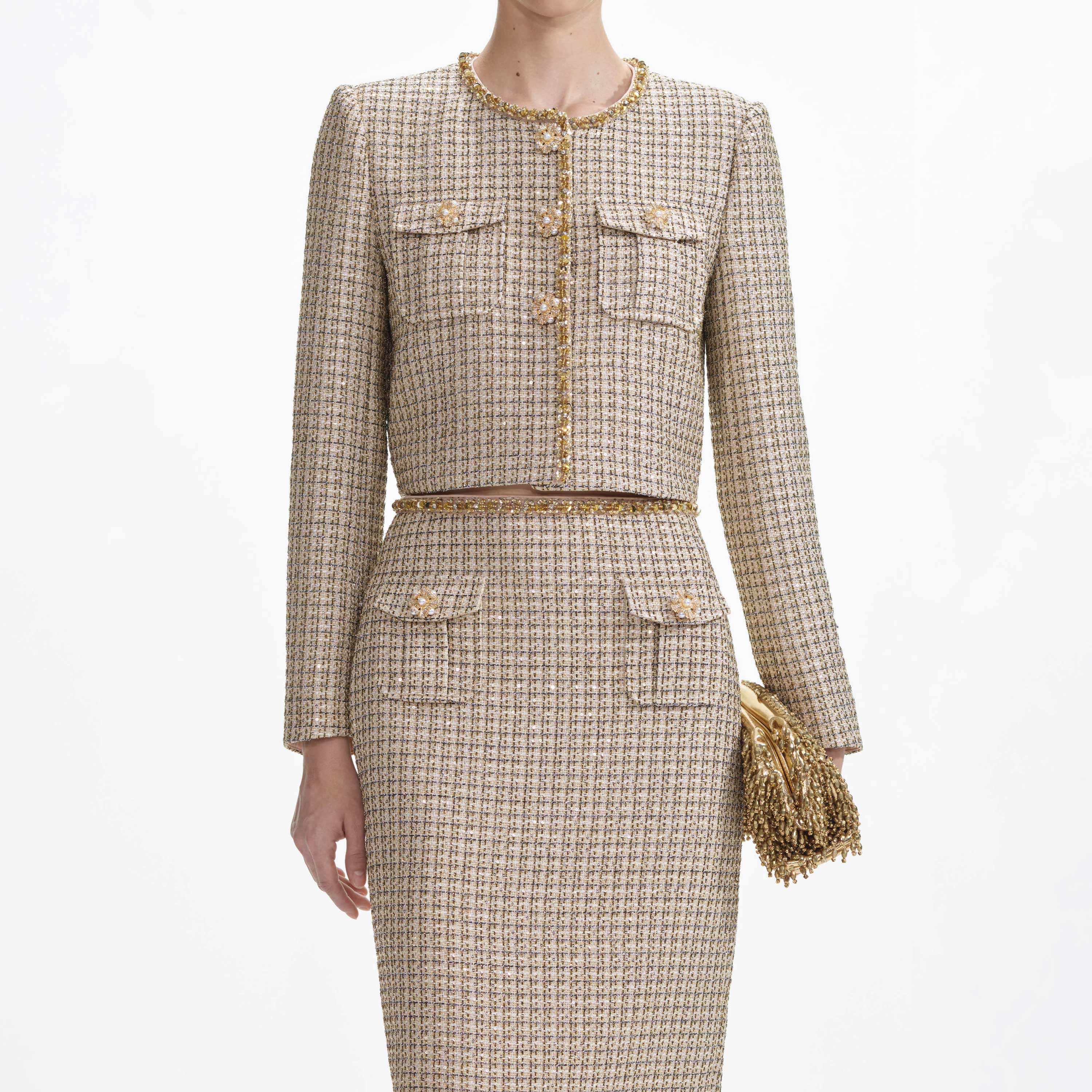 Gold Boucle Midi Skirt