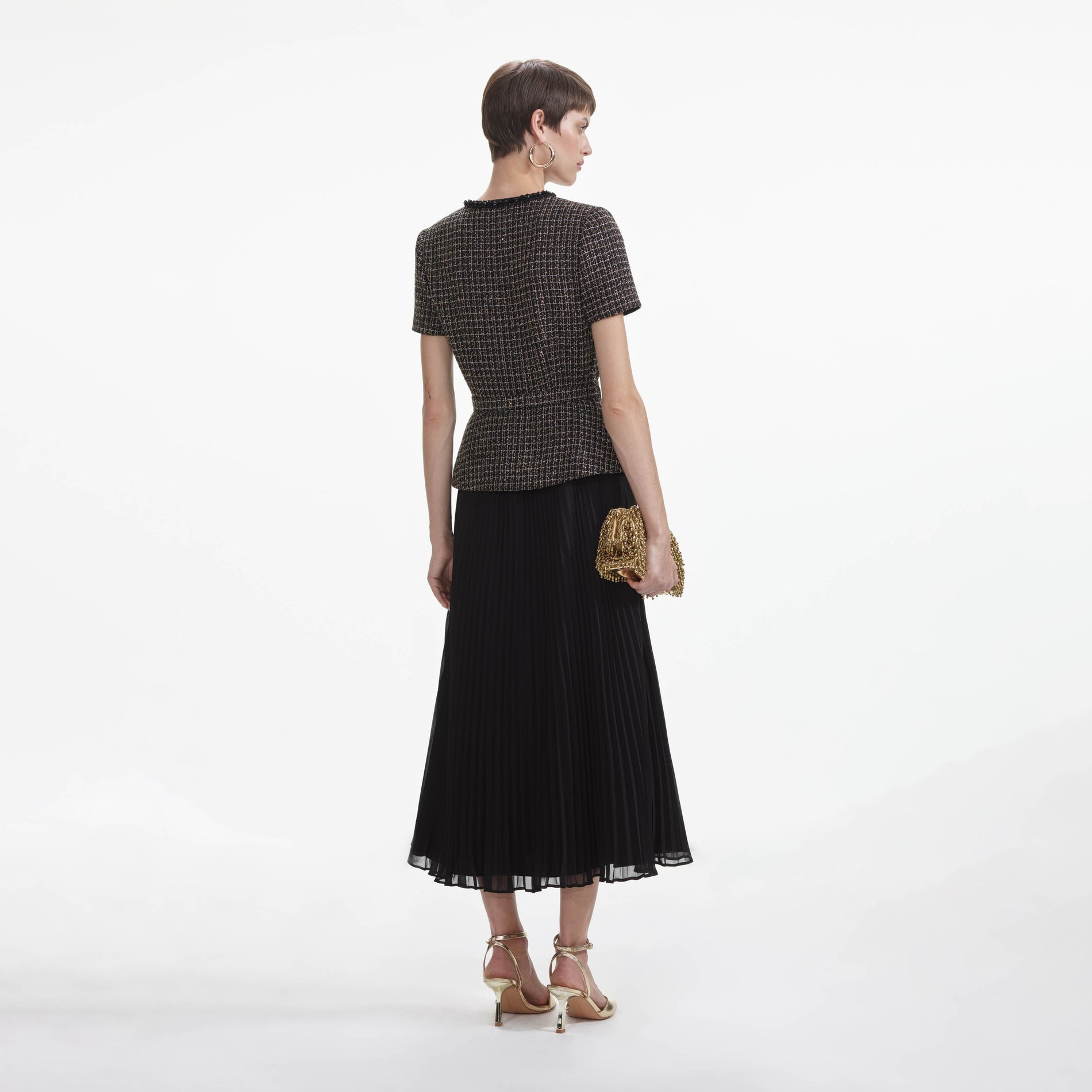 Black Boucle Chiffon Midi Dress