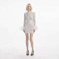 Cream Rhinestone Feather Mini Dress