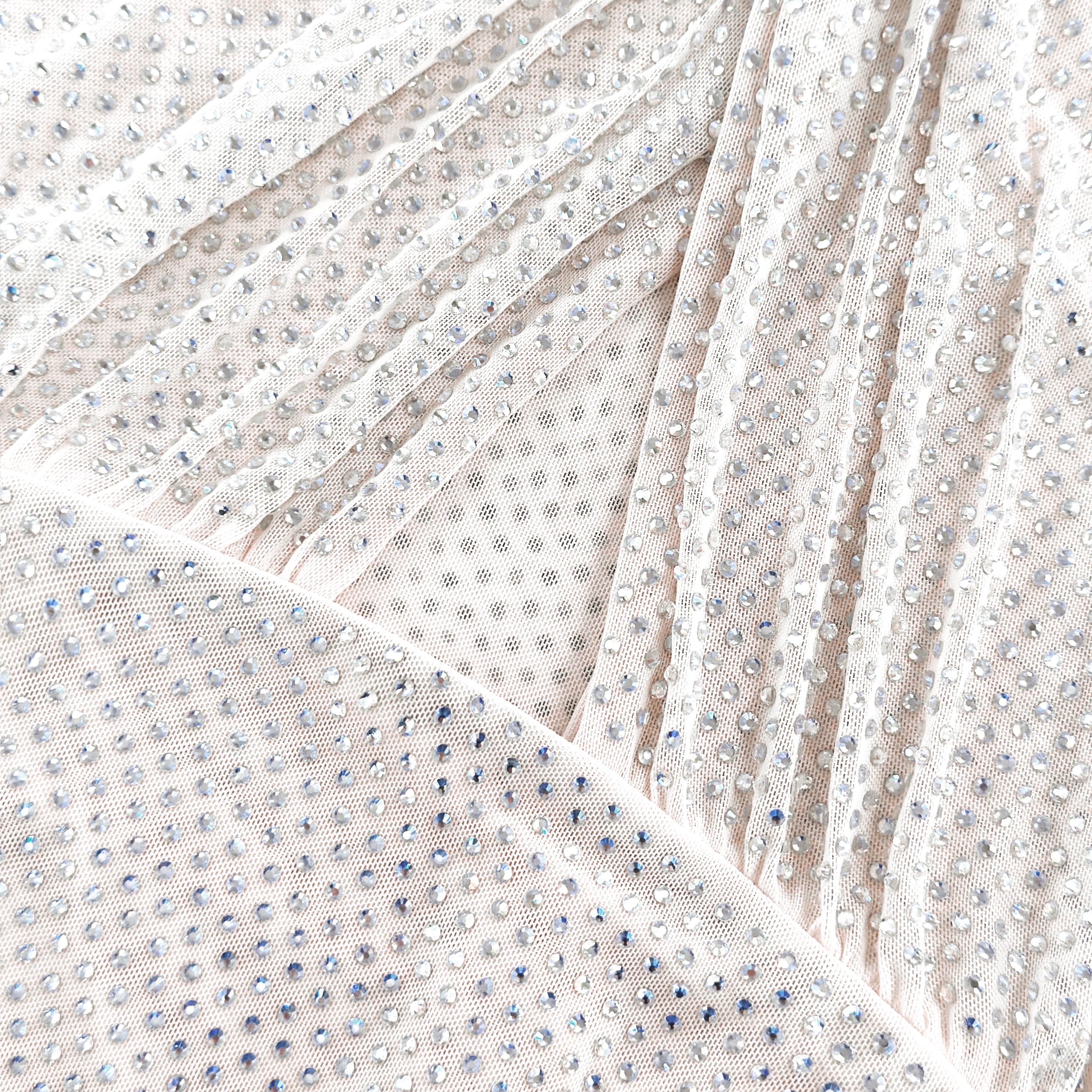 Cream Rhinestone Feather Mini Dress