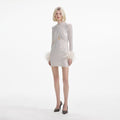 Cream Rhinestone Feather Mini Dress