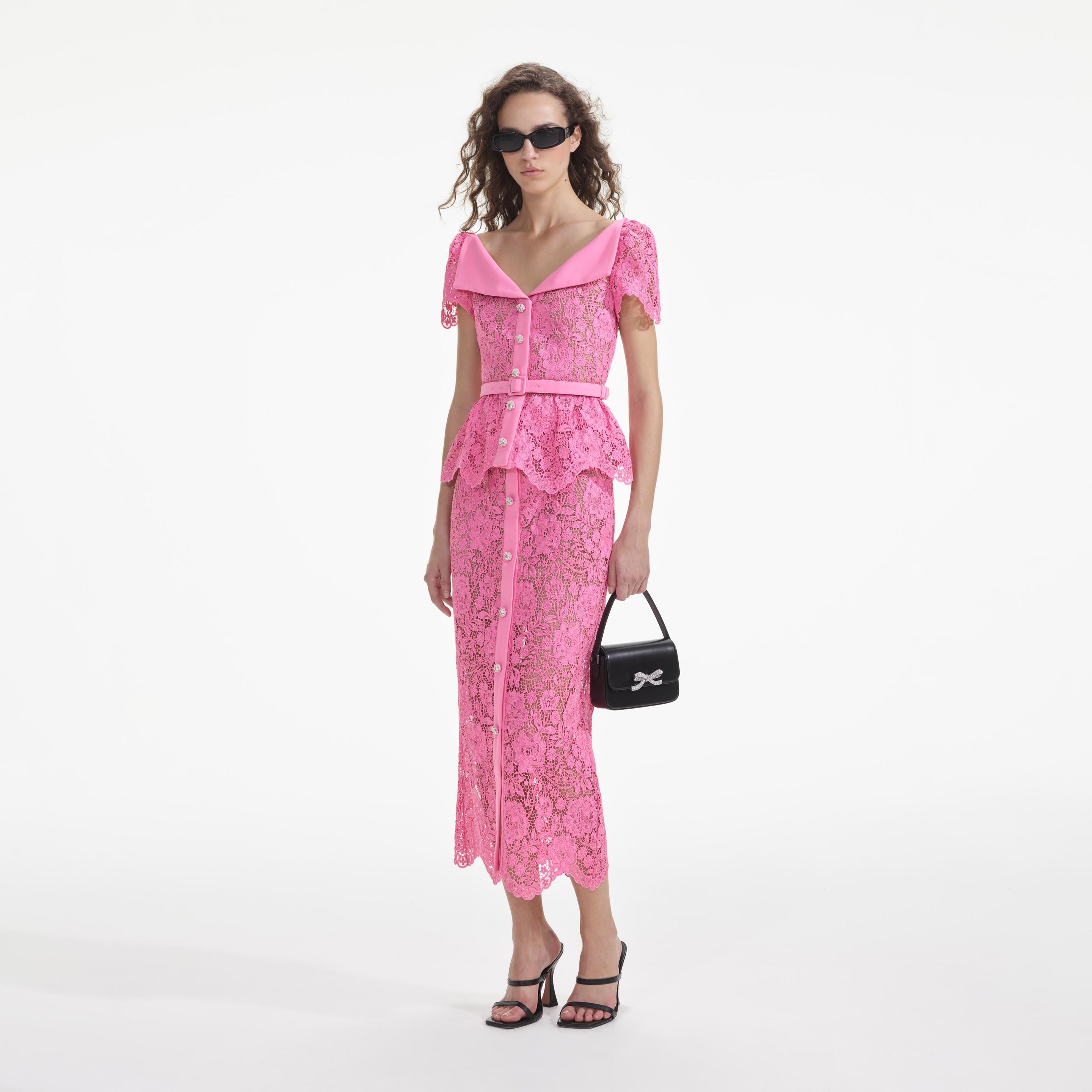 Pink Lace Open Neck Top – self-portrait-US