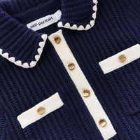 Navy Crochet Flared Mini Dress