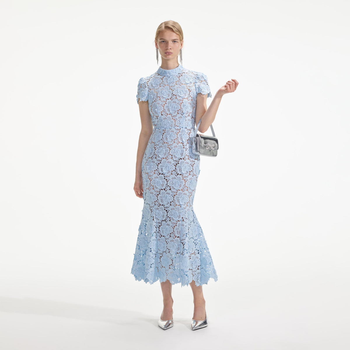 self-portrait - Blue Flower Lace Midi Dress