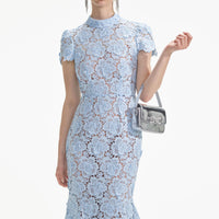 Blue Flower Lace Midi Dress