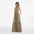 Beige Sleeveless Twill Maxi Dress