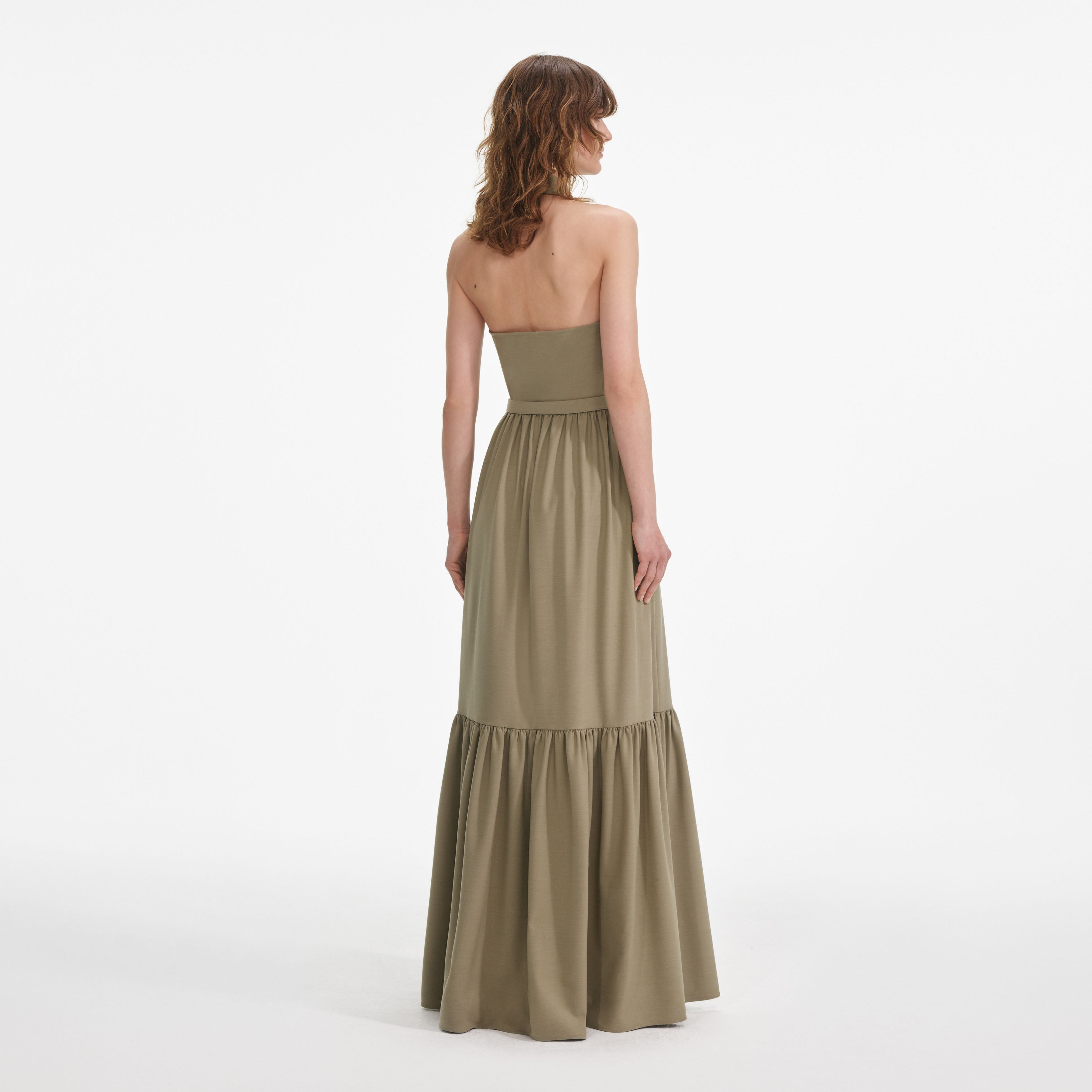 Beige Sleeveless Twill Maxi Dress