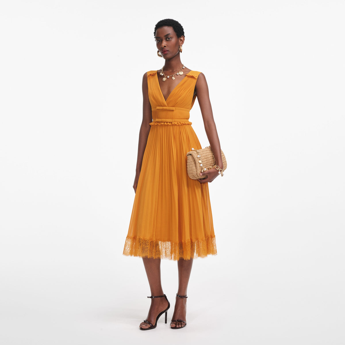 Burnt Orange Chiffon Midi Dress  self-portrait-US