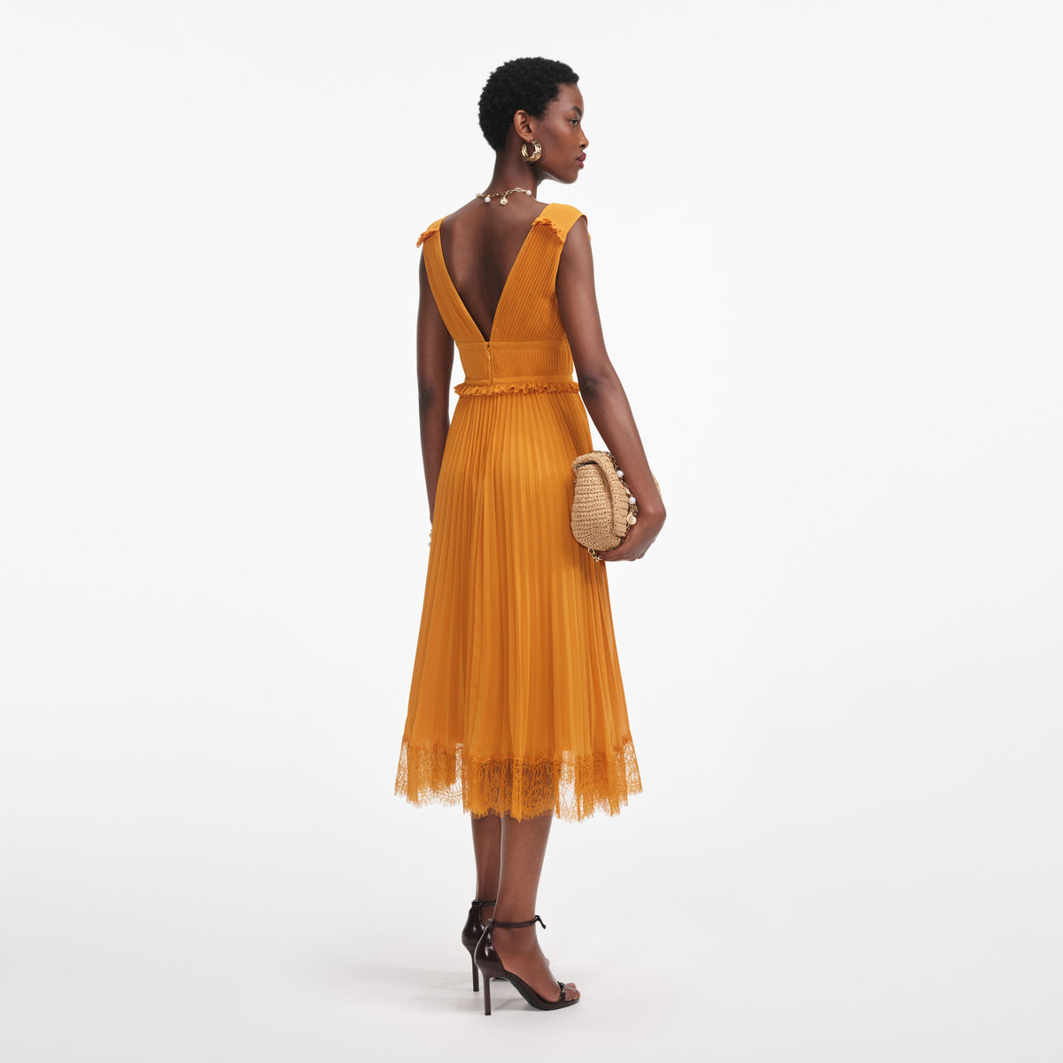 self portrait orange off shoulder pleated chiffon dress Rent Self-Portrait Orange Dress UK 8