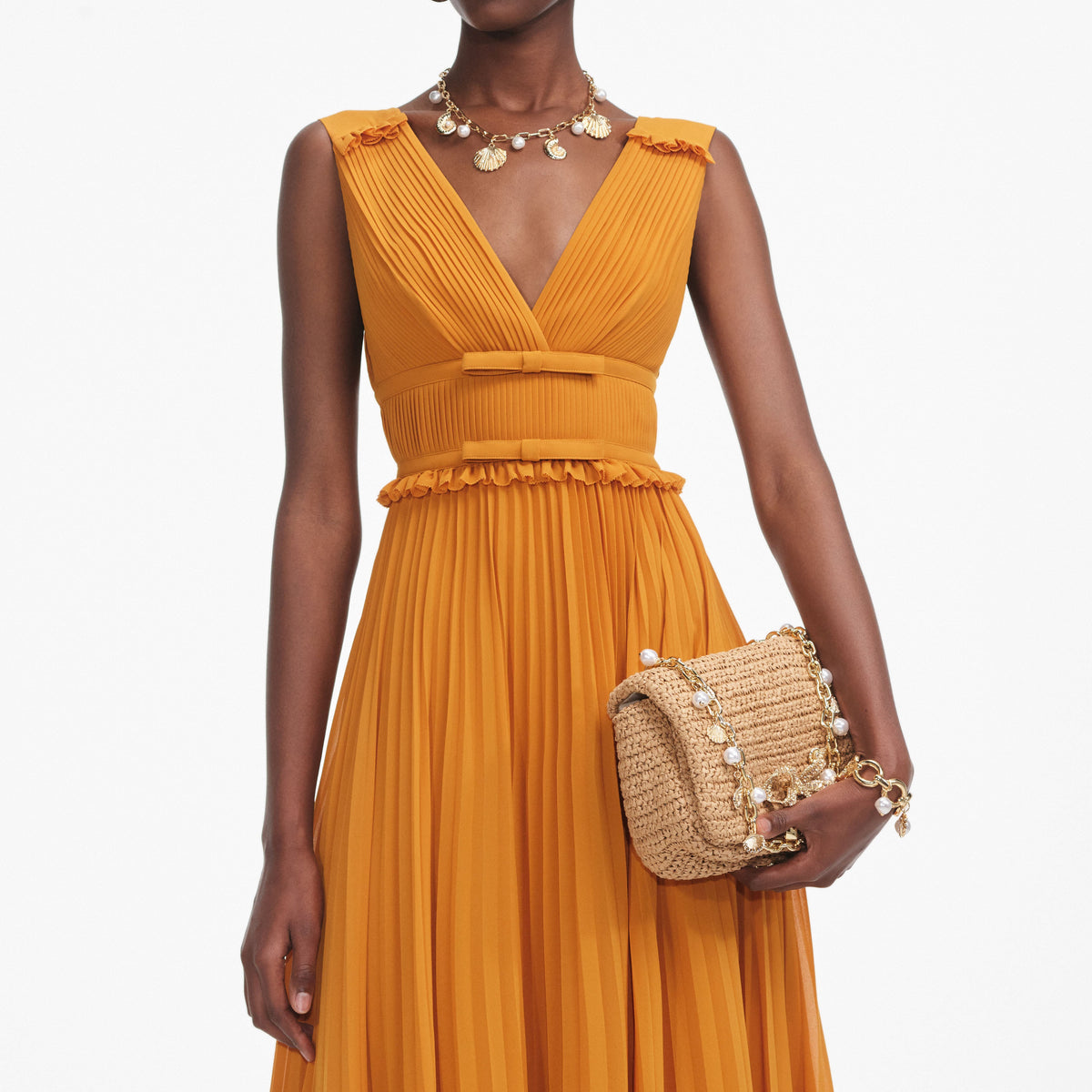 orange dress chiffon Amoris T711 Elegant Flowy Chiffon Gown with Neck Scarf Coral / L
