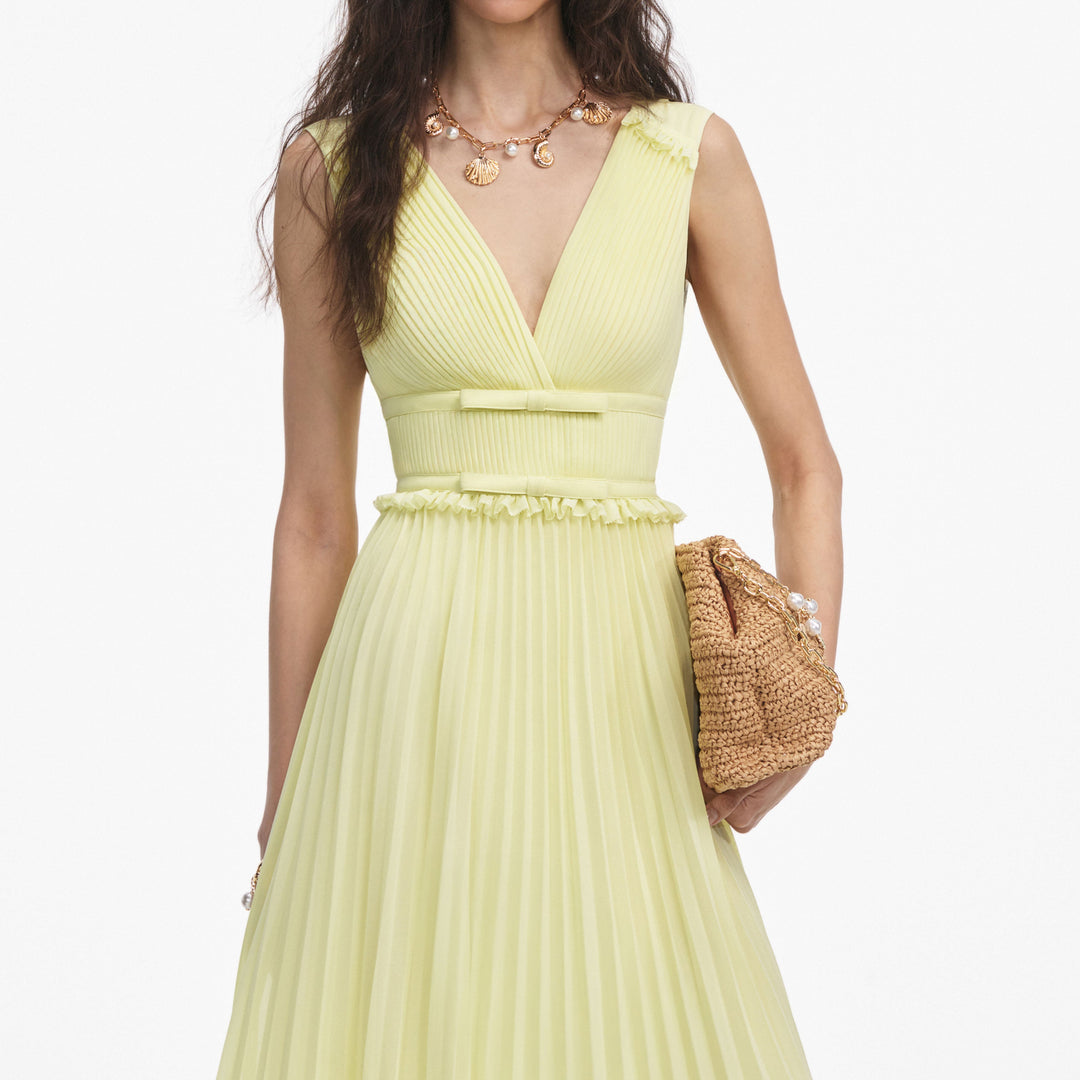 Yellow Chiffon Midi Dress – self-portrait-US
