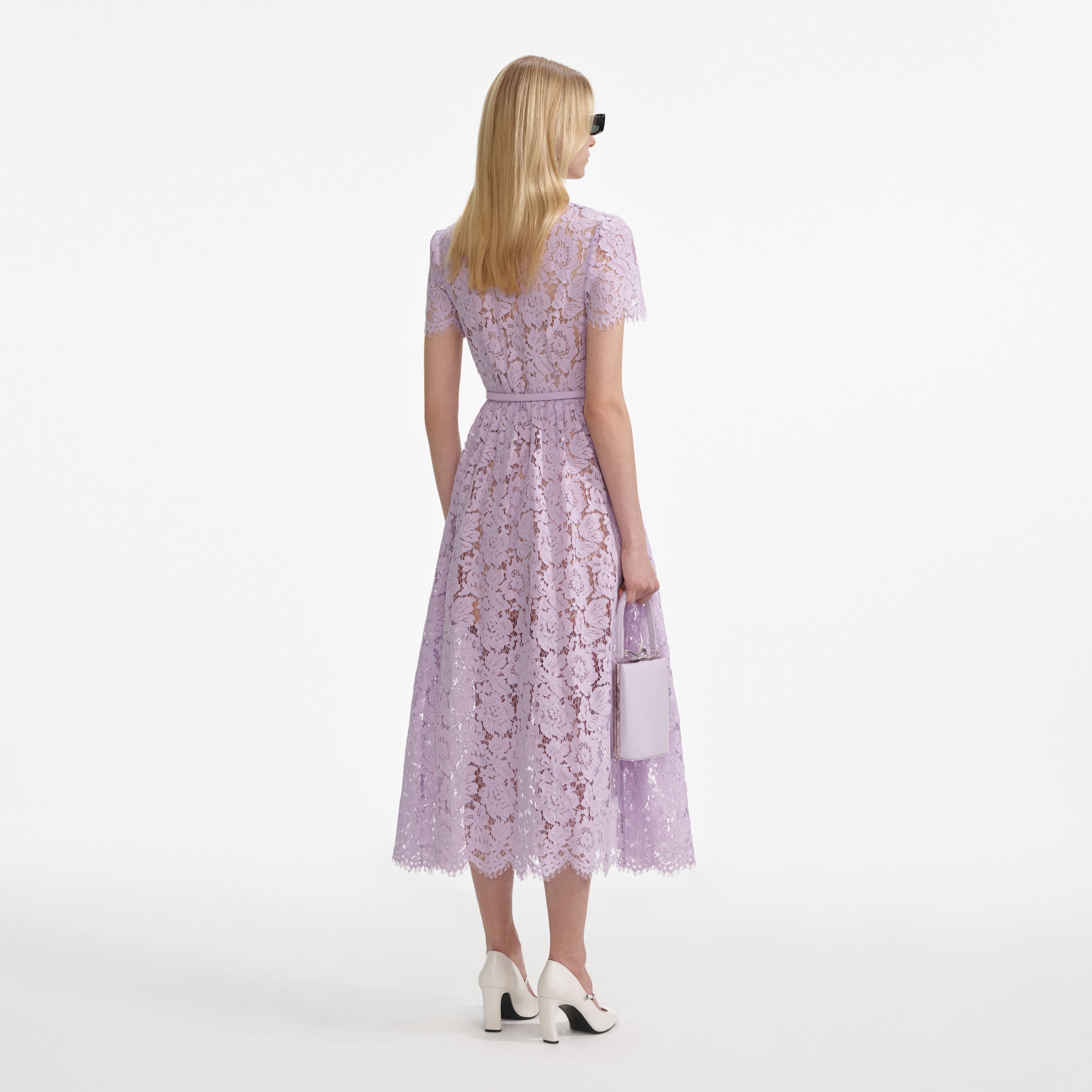 Lilac Lace Button Front Midi Dress