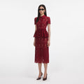 Burgundy Lace Peplum Midi Dress