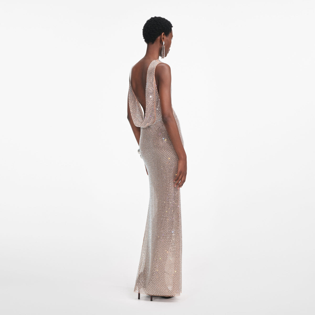 silver draped dress Starstruck Sequin Cowl Neck Drape Dress Mocha
