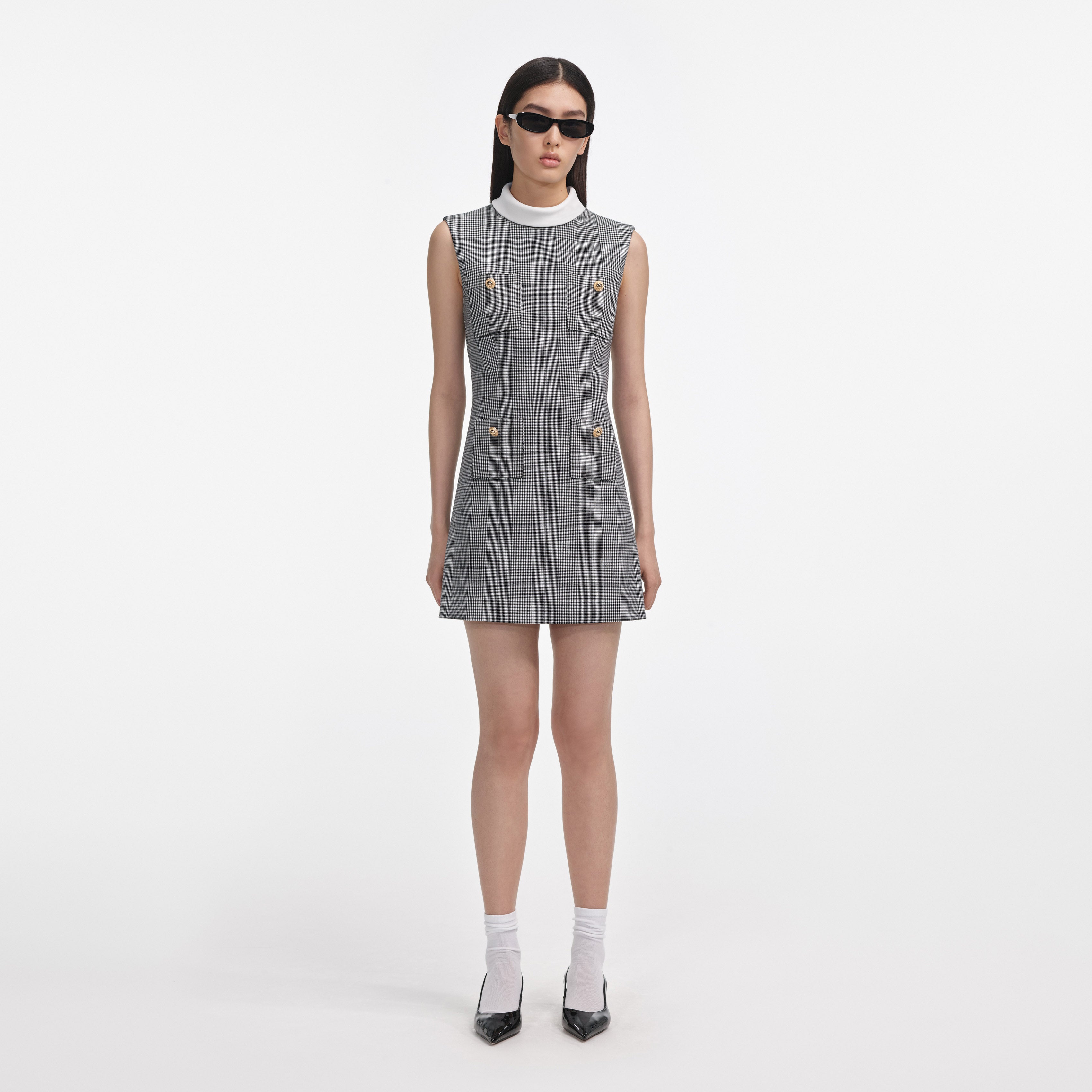 Sleeveless Prince Of Wales Check Mini Dress