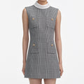 Sleeveless Prince Of Wales Check Mini Dress