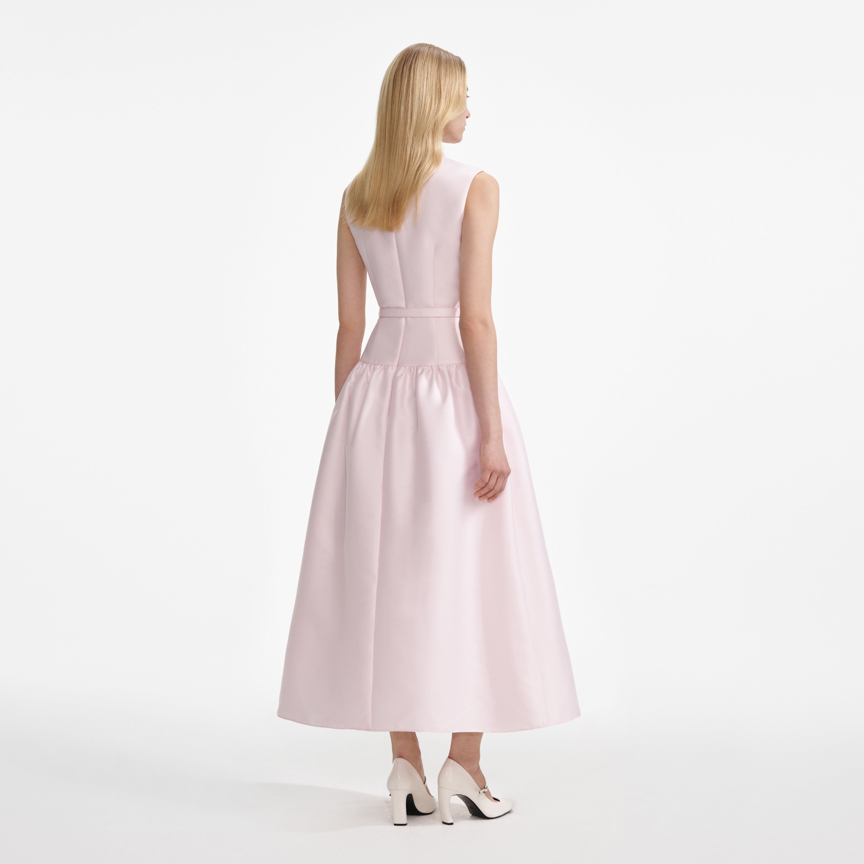 Pink Taffeta Belted Midi Dress – self-portrait-US