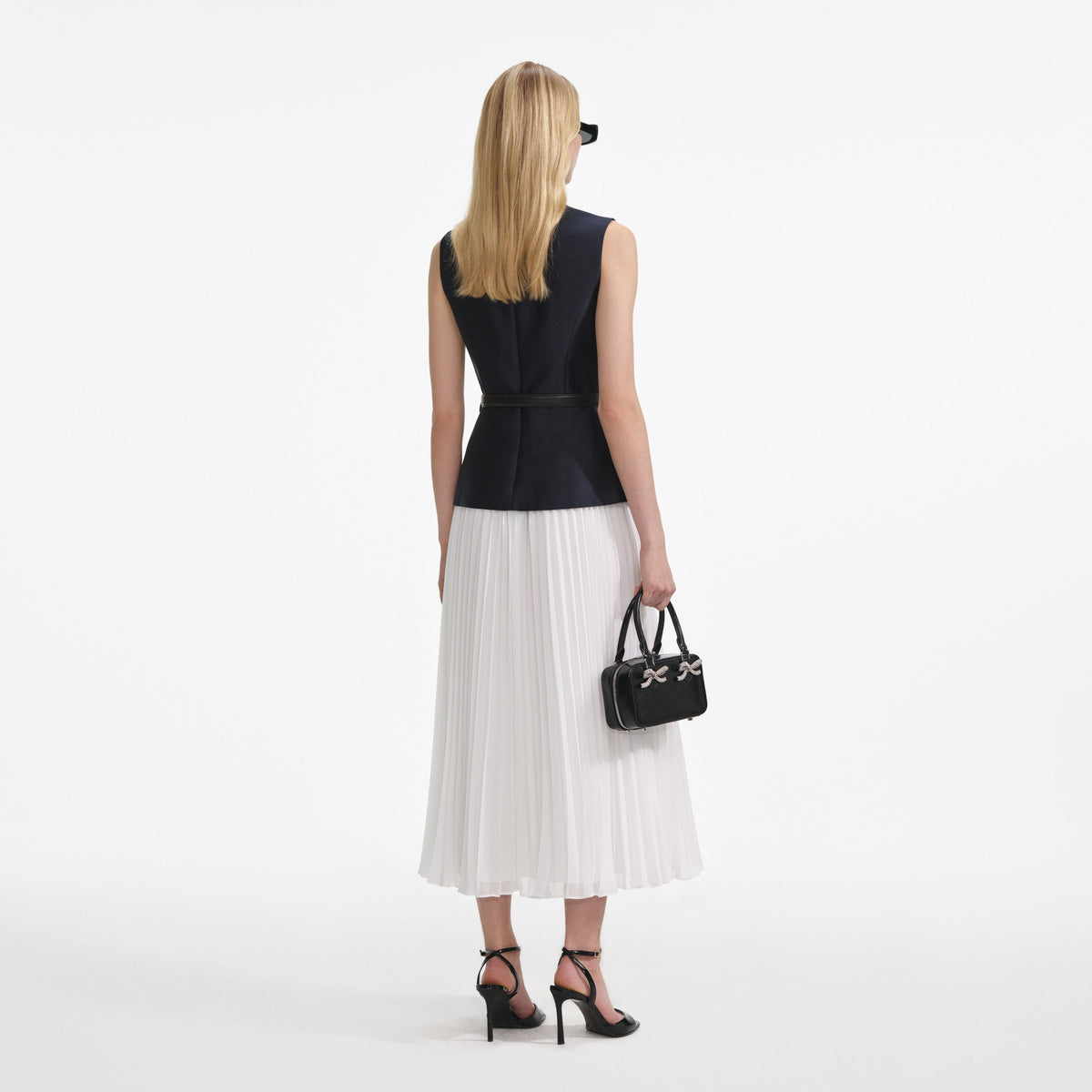 navy knit taffeta midi dress Navy Knit Taffeta Midi Dress  self-portrait-US