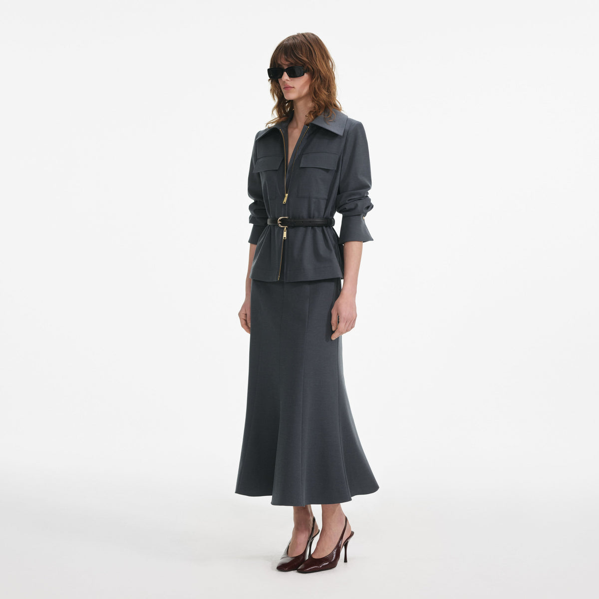 twill midi dress self-portrait - Grey Twill Midi Dress