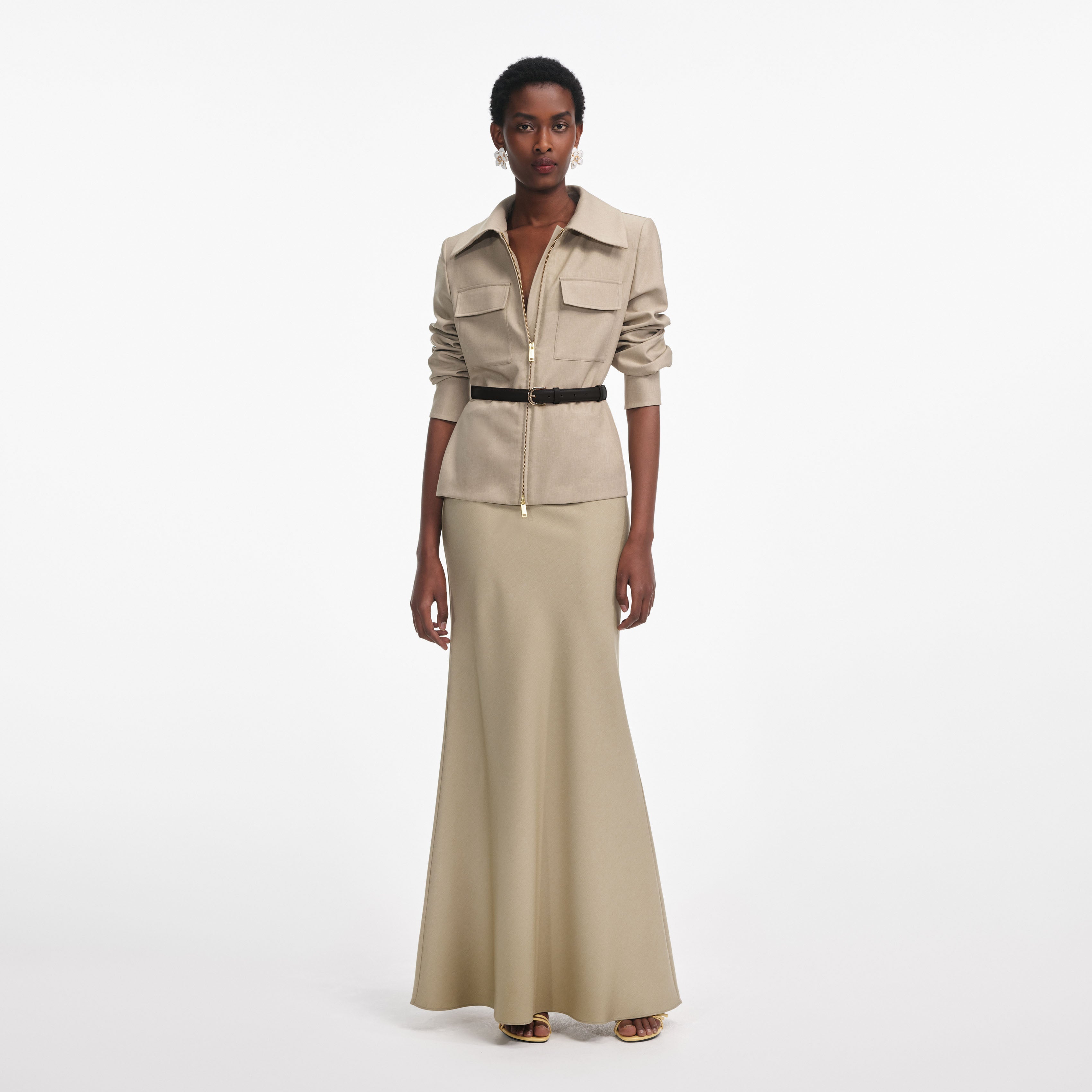 Beige Twill Maxi Dress