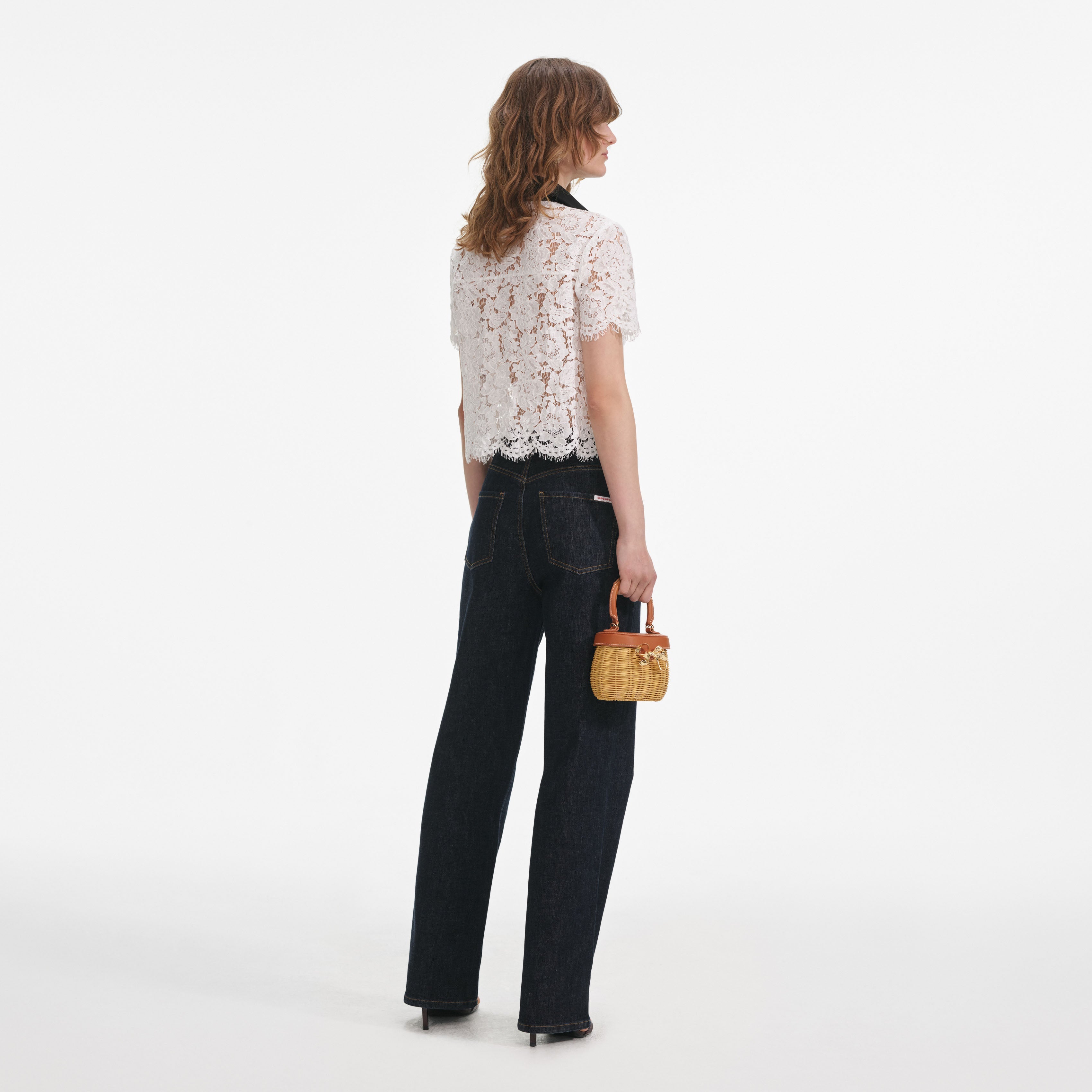 White Lace Contrast Collar Top