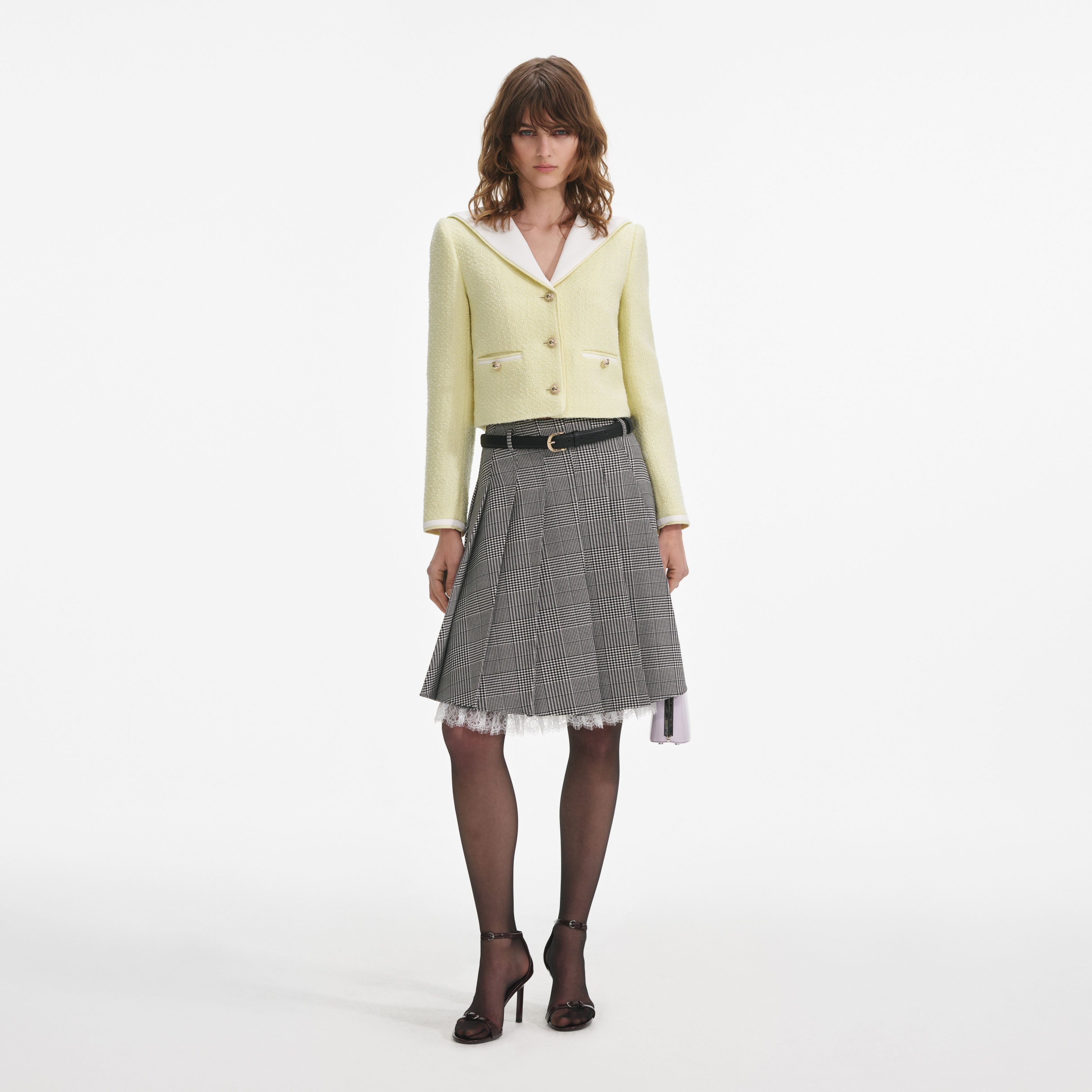 Yellow Boucle Contrast Collar Jacket
