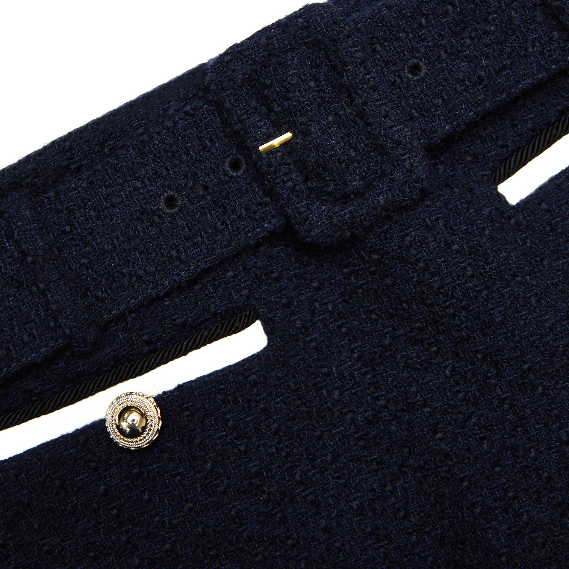 A close up of the fabric for the Navy Boucle Skort