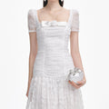 White Tulle Lace Gathered Midi Dress