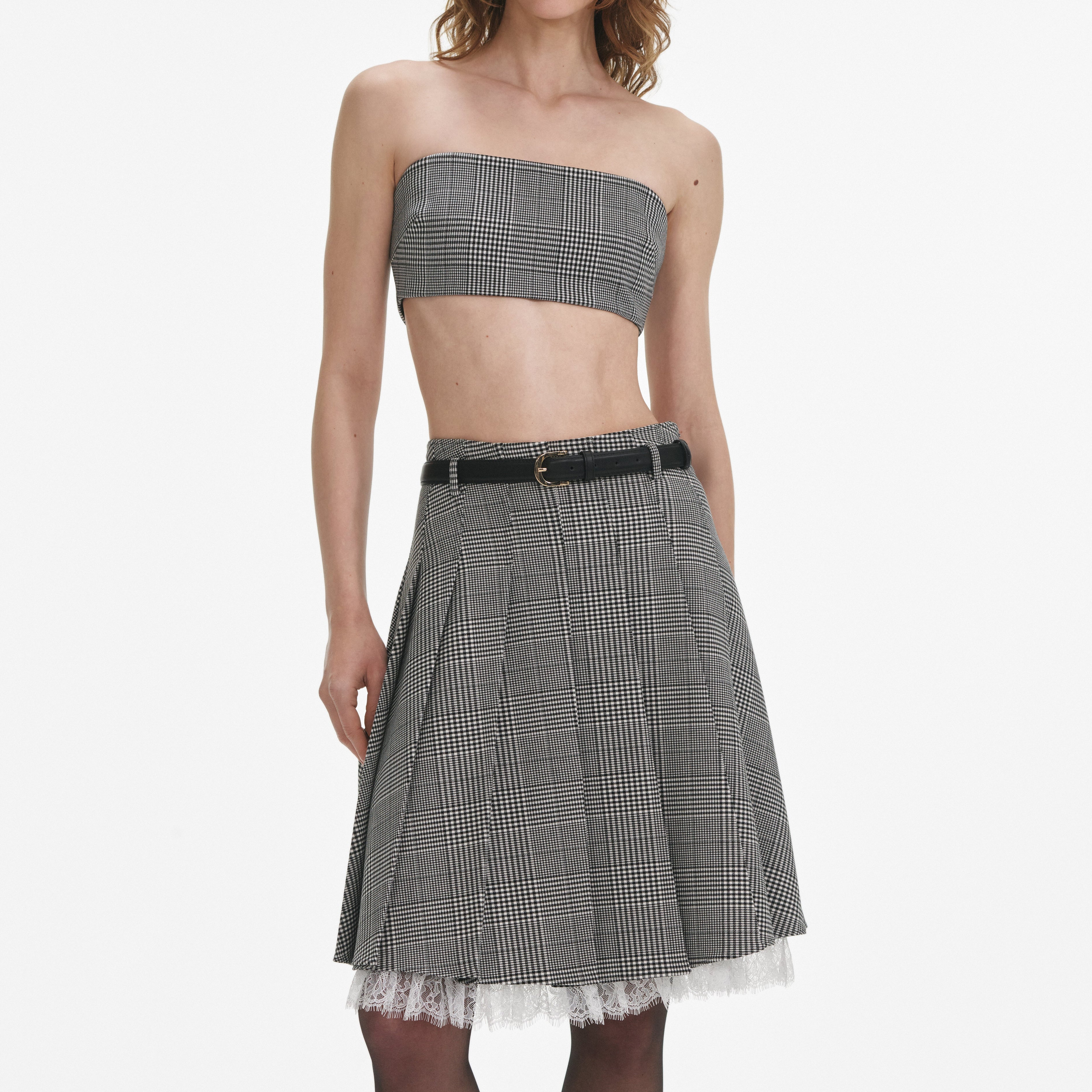 Prince Of Wales Check Pleated Midi Skirt