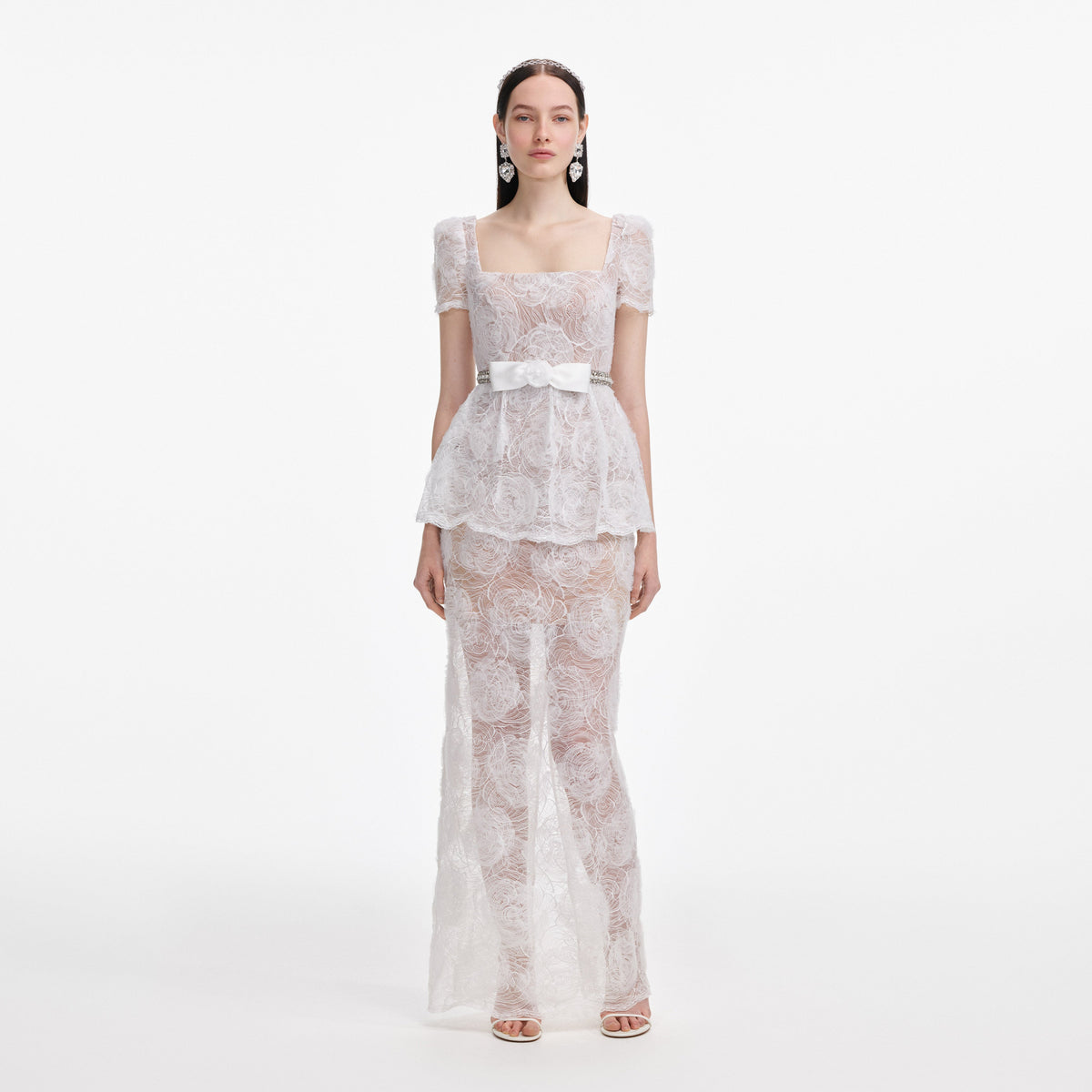 self portrait white dress lace Pleated scalloped lace mini dress - white