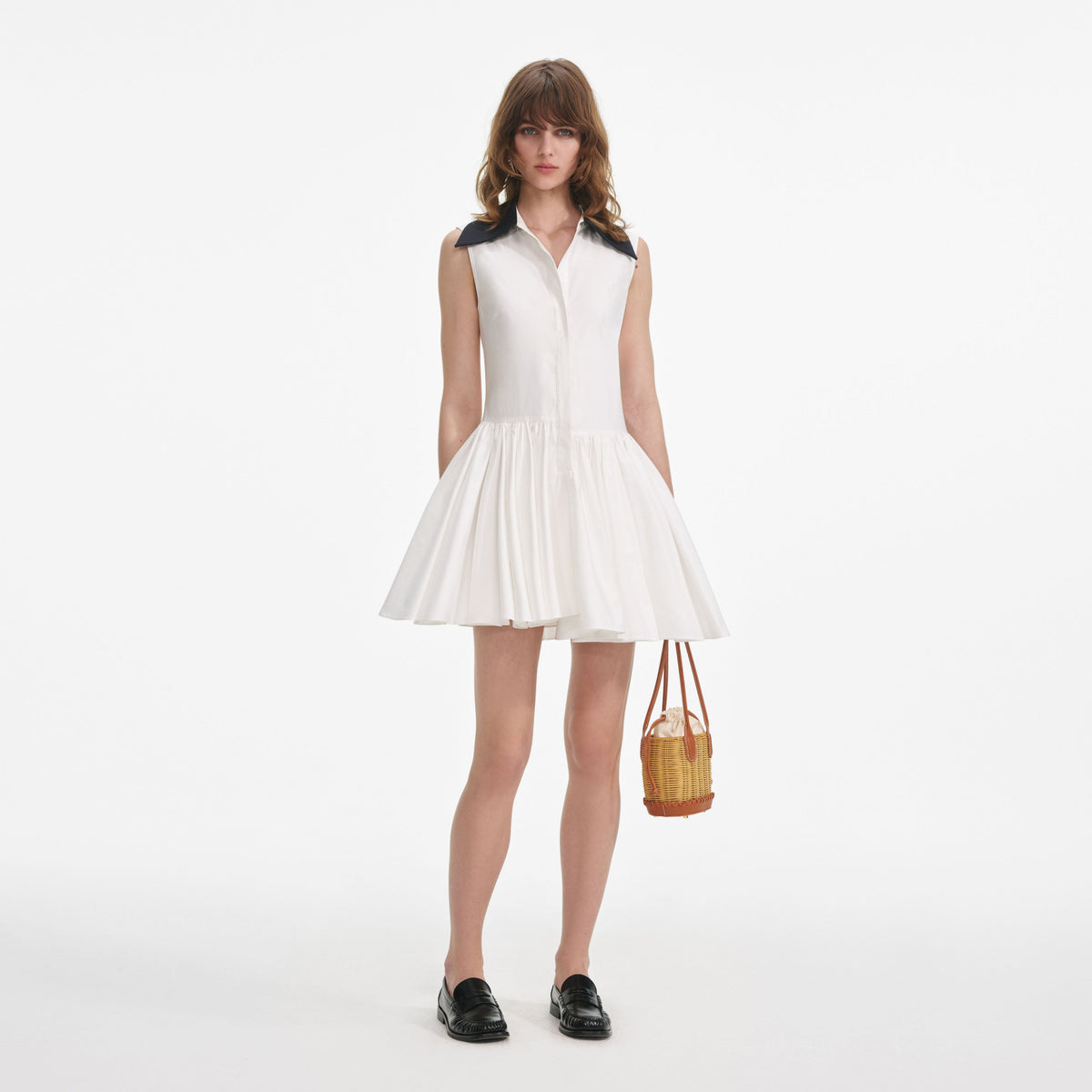 White Cotton Contrast Collar Mini Dress – self-portrait-US White Cotton Contrast Collar Mini Dress – self-portrait-US