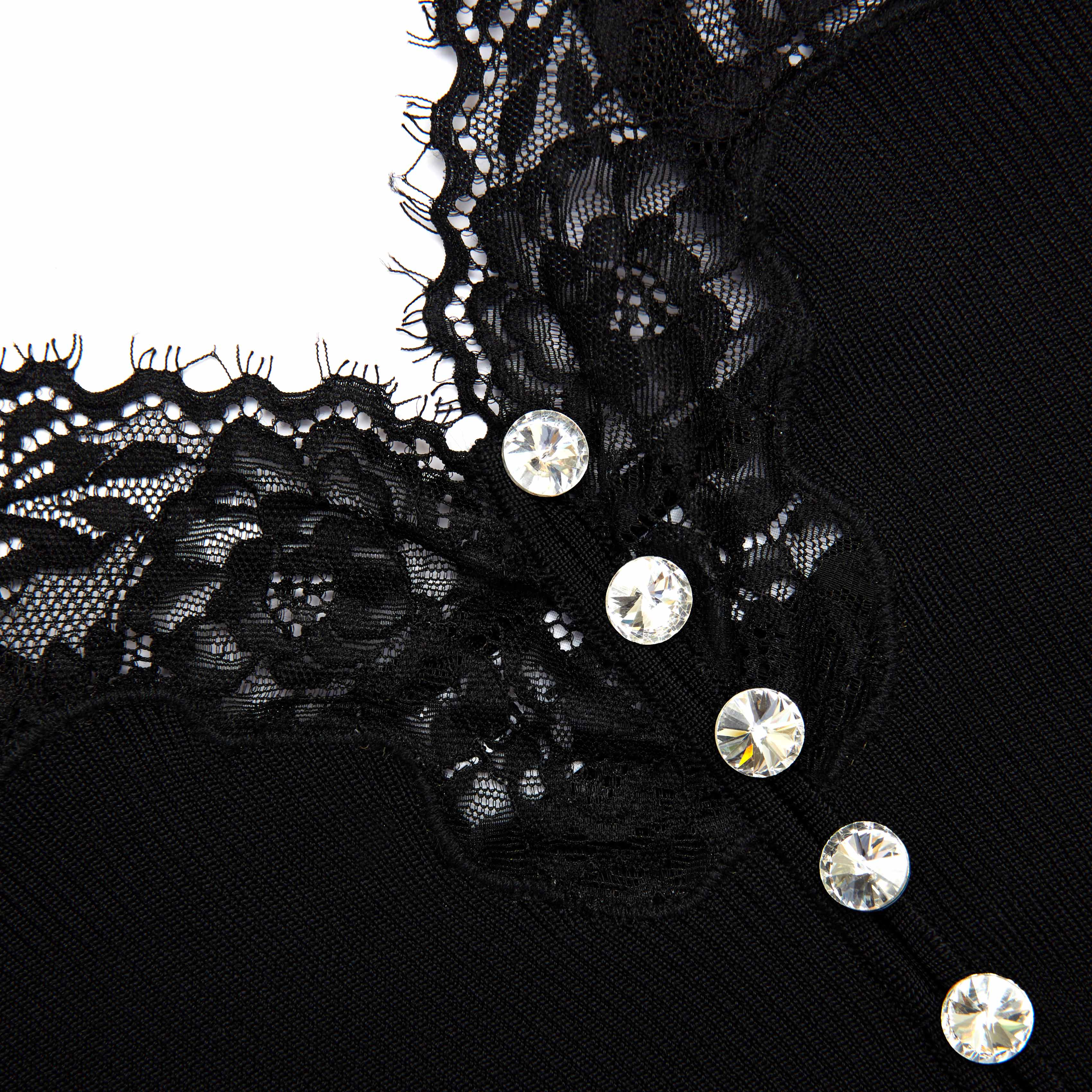 Black Lace Trim Rib Knit Top