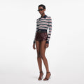 Navy Striped Viscose Knit Top
