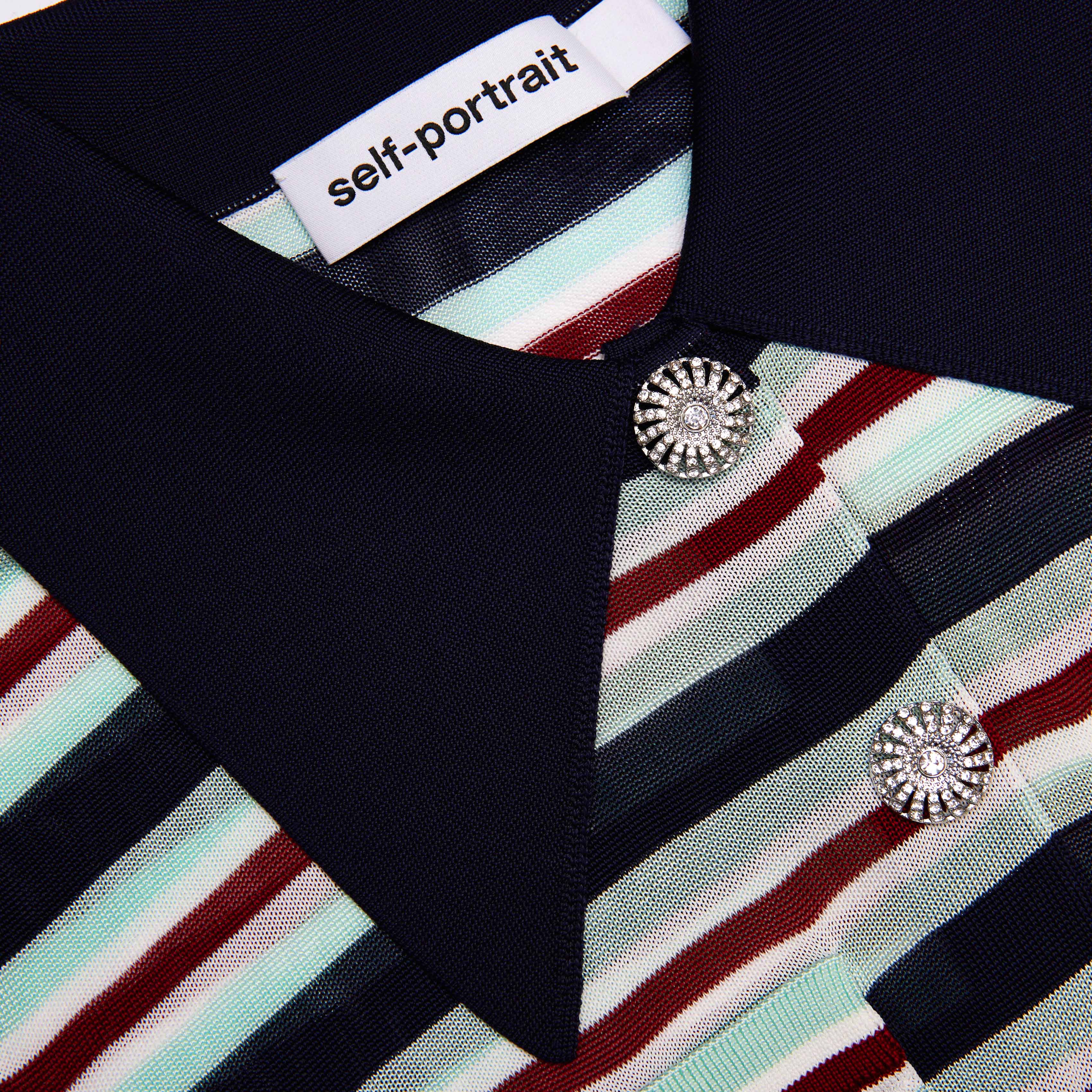 Navy Striped Viscose Knit Top