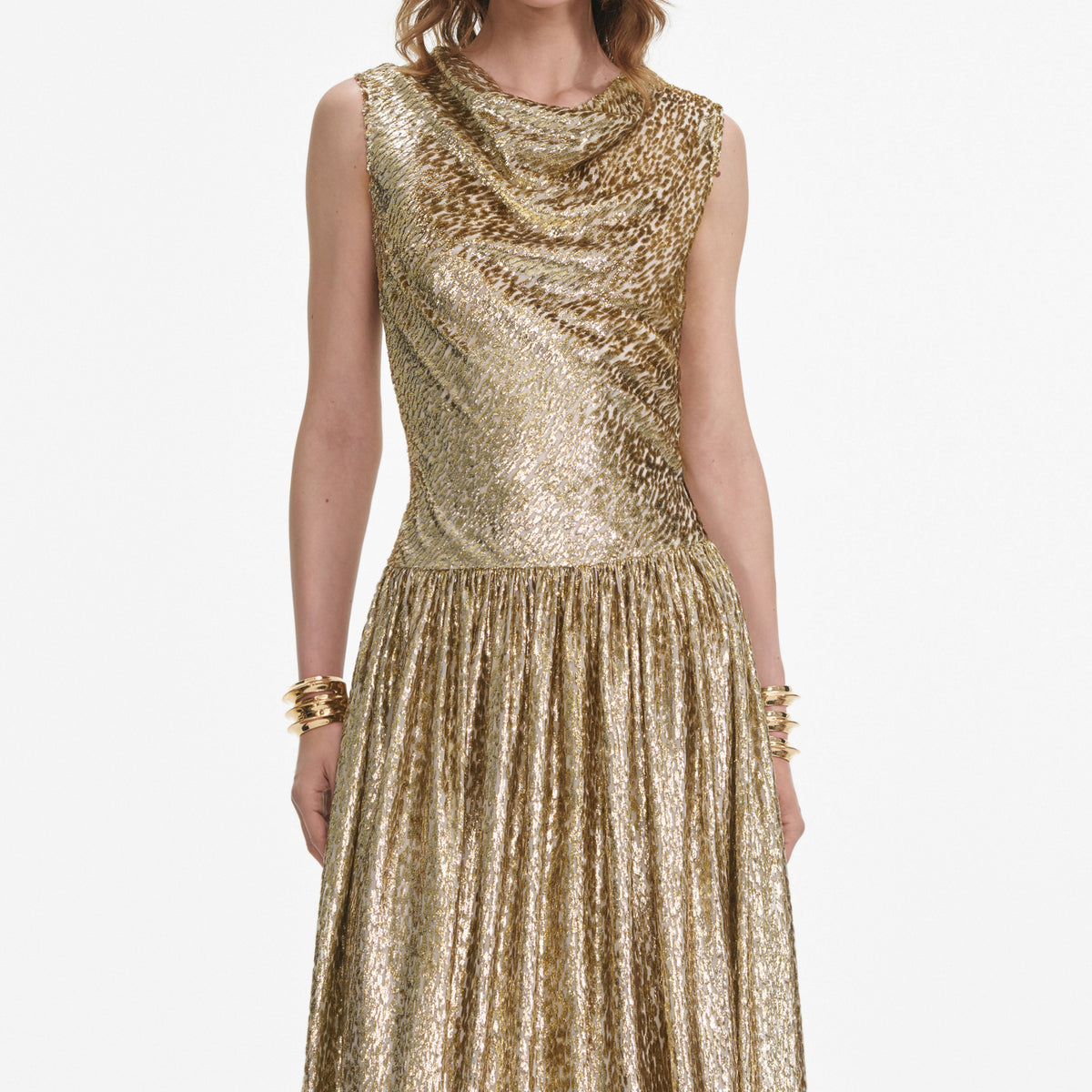 self-portrait - Gold Sleeveless Fil Coupe Maxi Dress - US 10 self-portrait - Gold Sleeveless Fil Coupe Maxi Dress - US 10