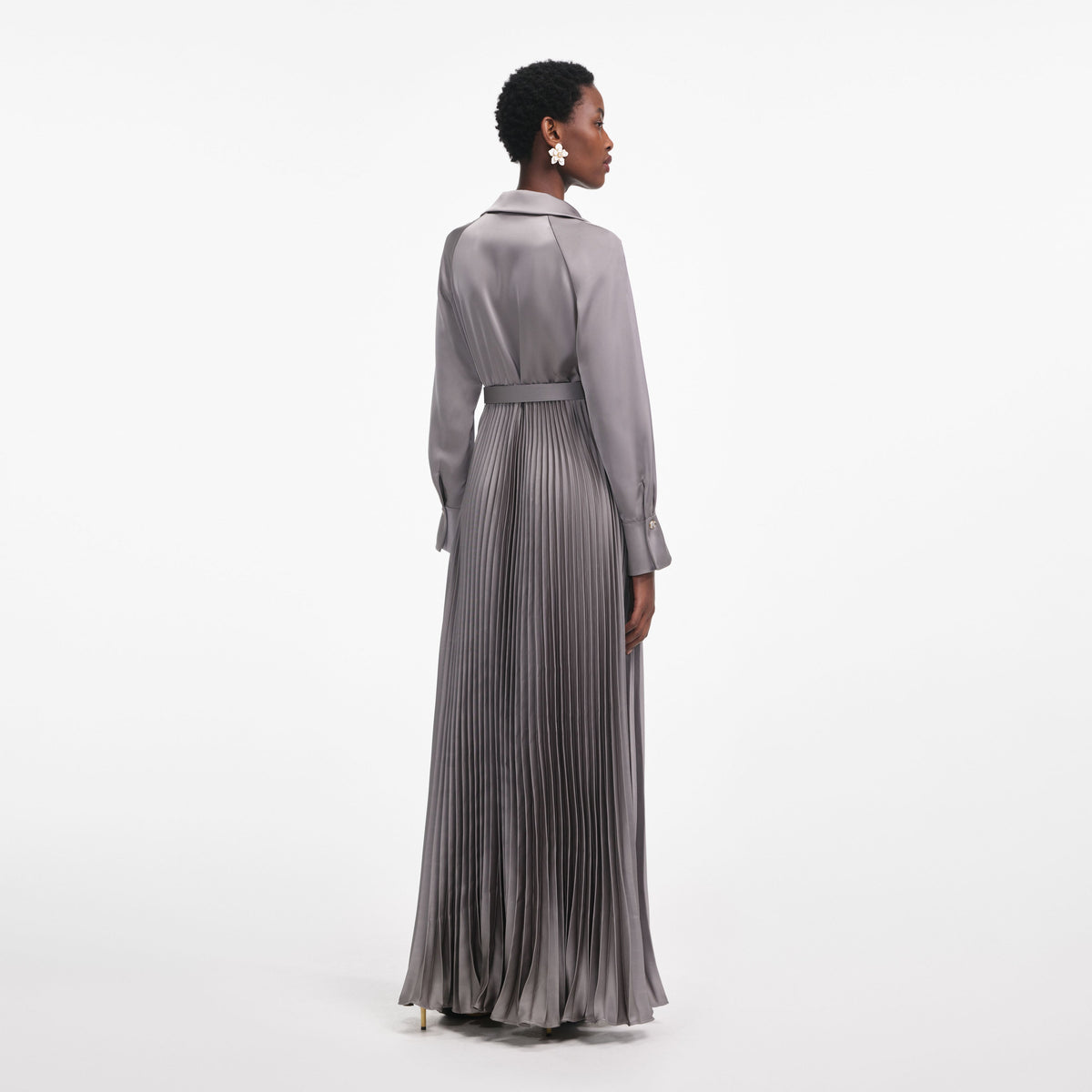 gray pleated maxi dress self-portrait - Grey Satin Pleated Maxi Dress