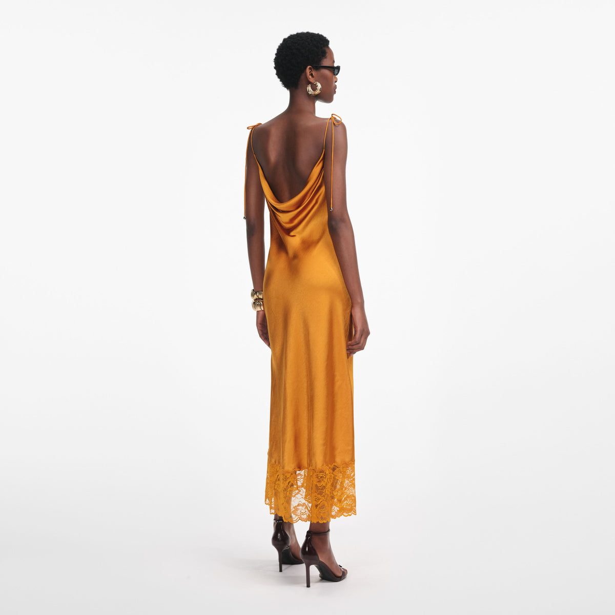 orange satin dress Burnt Fabric has no stretch Off the Shoulder Orange Satin