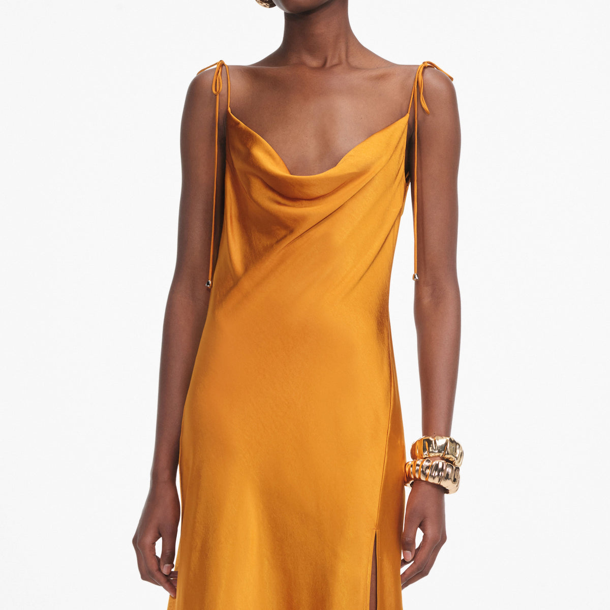 Burnt Orange Satin Midi Dress – self-portrait-US