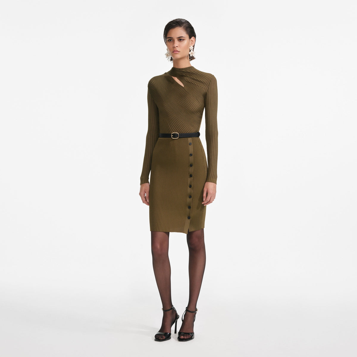 khaki cut out dress MissPap Women's One Shoulder Cut Out Midi Dress in Khaki