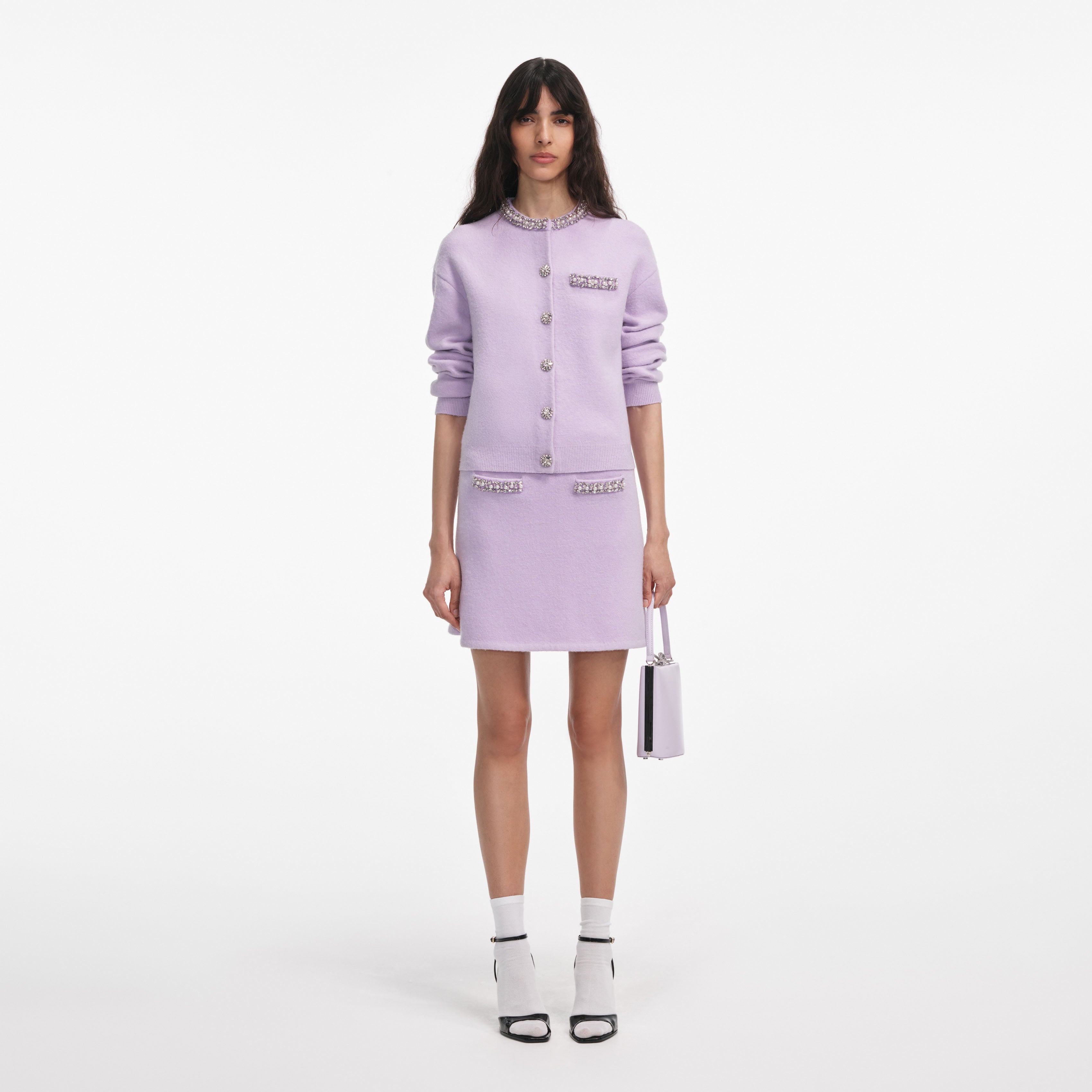 Lilac Crystal Trim Knit Skirt