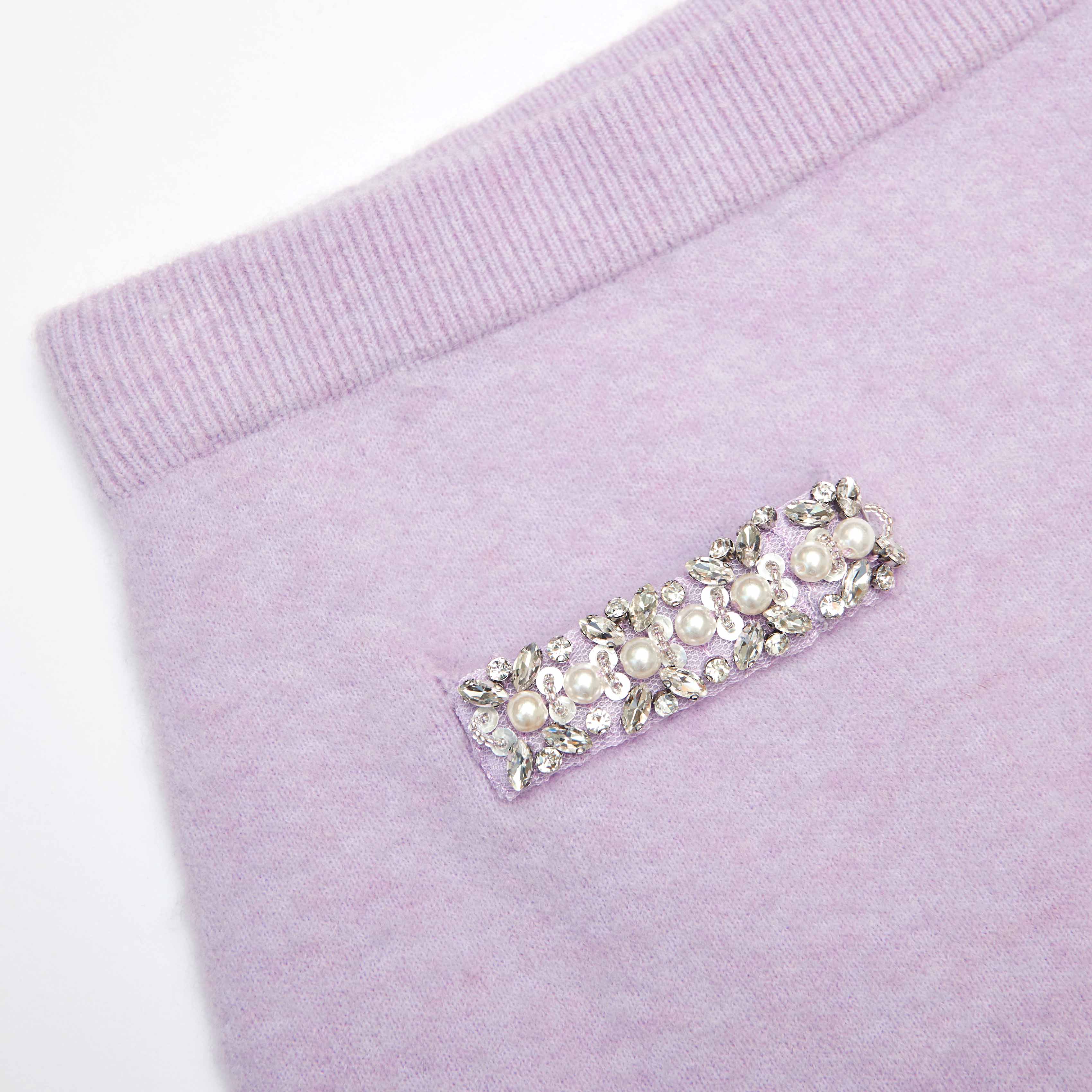 Lilac Crystal Trim Knit Skirt