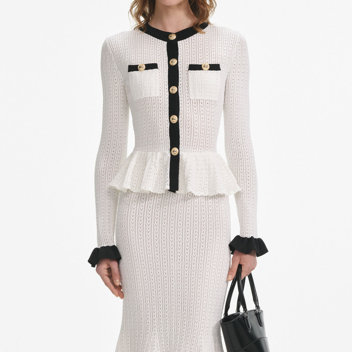 self portrait knit dress self-portrait - White Lace Collared Pointelle Knit Mini Dress