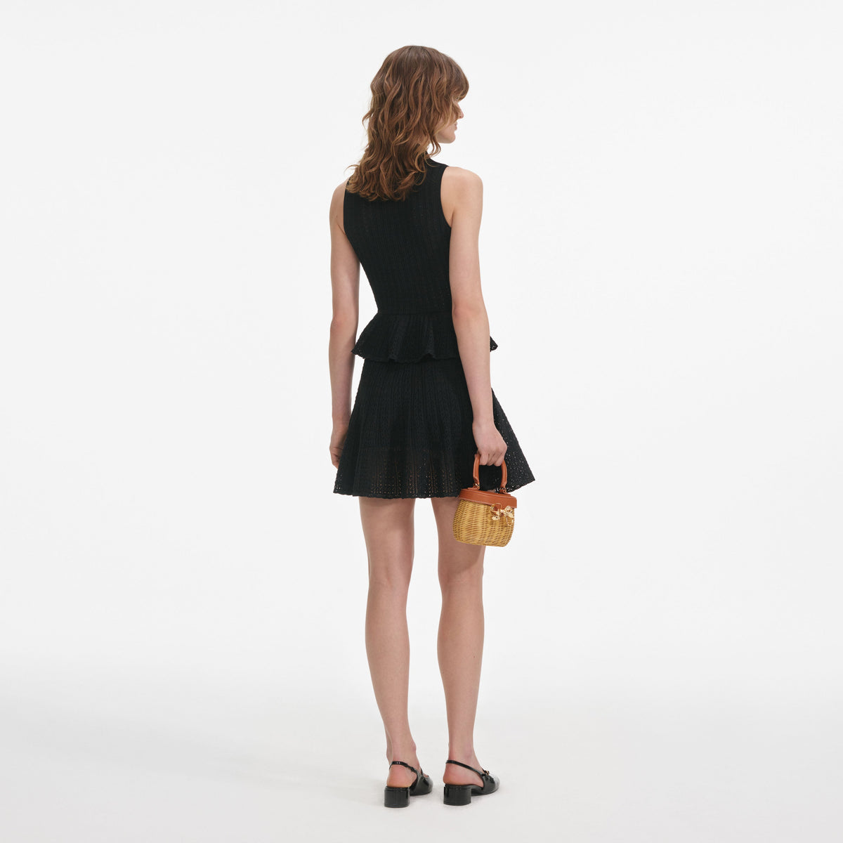 self-portrait - Black Pointelle Knit Mini Dress