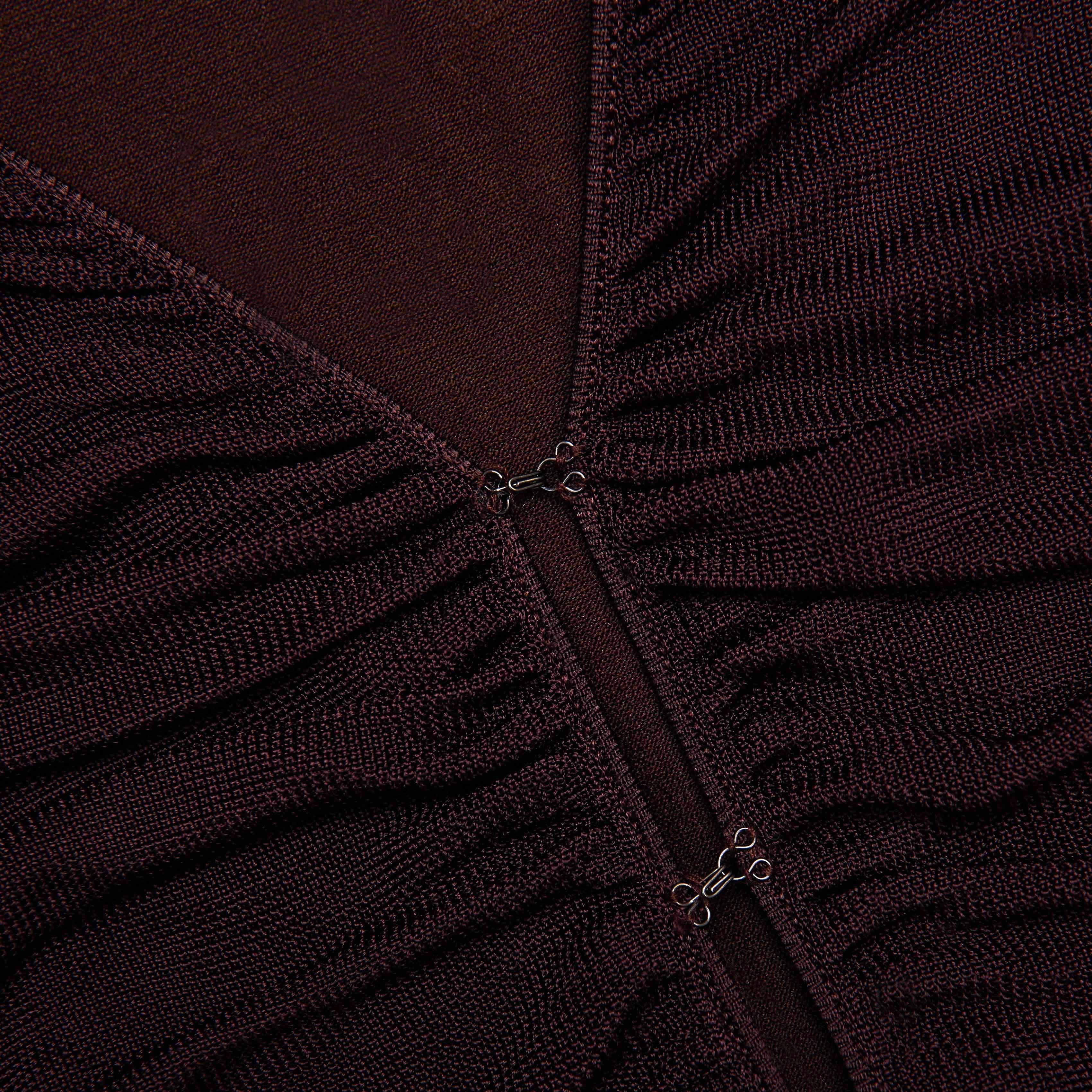 Brown Gathered Viscose Knit Midi Dress