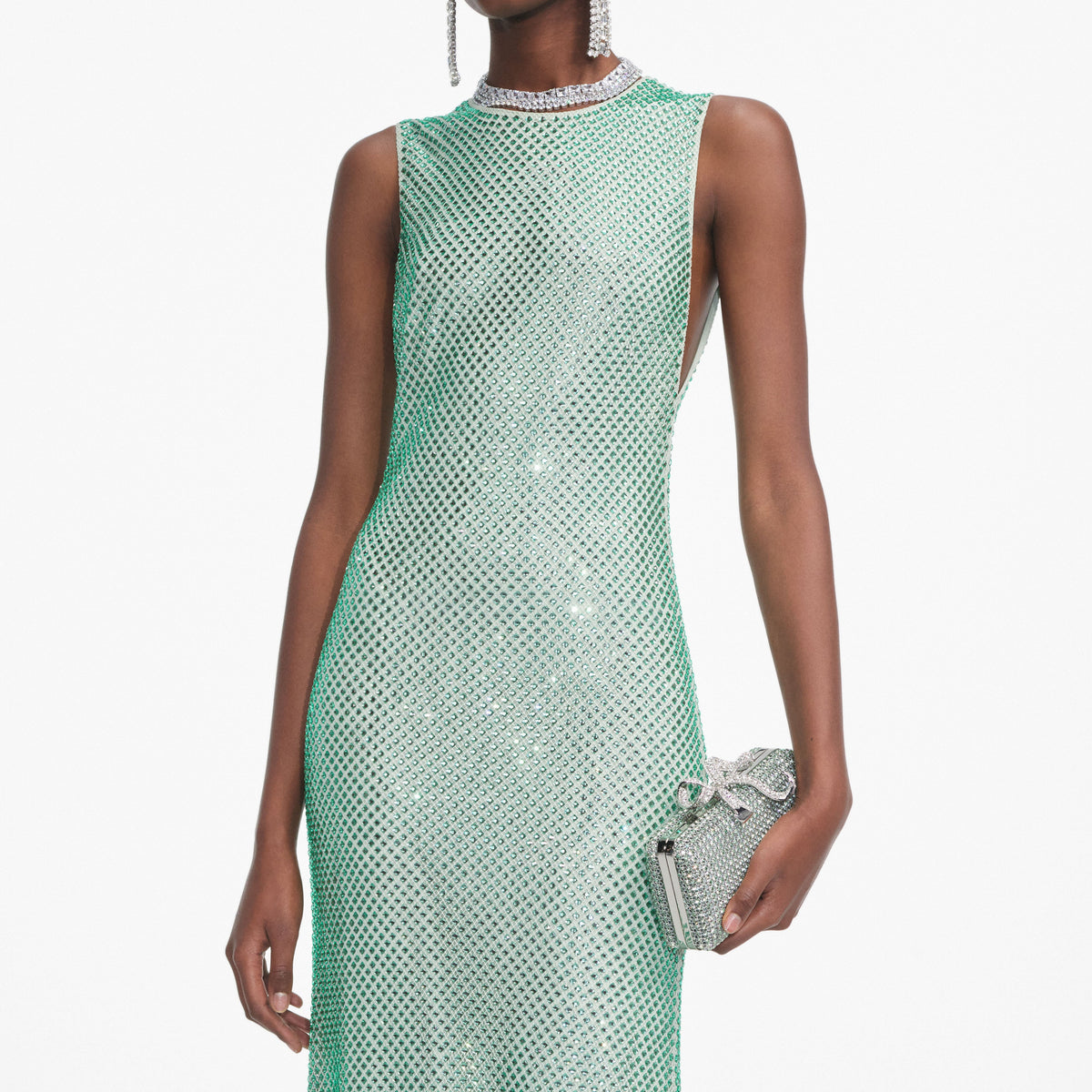 mint green dress jewelry Mint Rhinestone Mesh Midi Dress – self-portrait-US