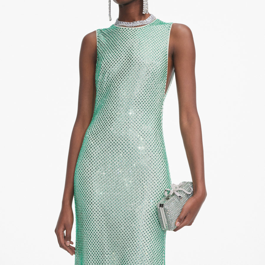 Mint Rhinestone Mesh Midi Dress  self-portrait-US