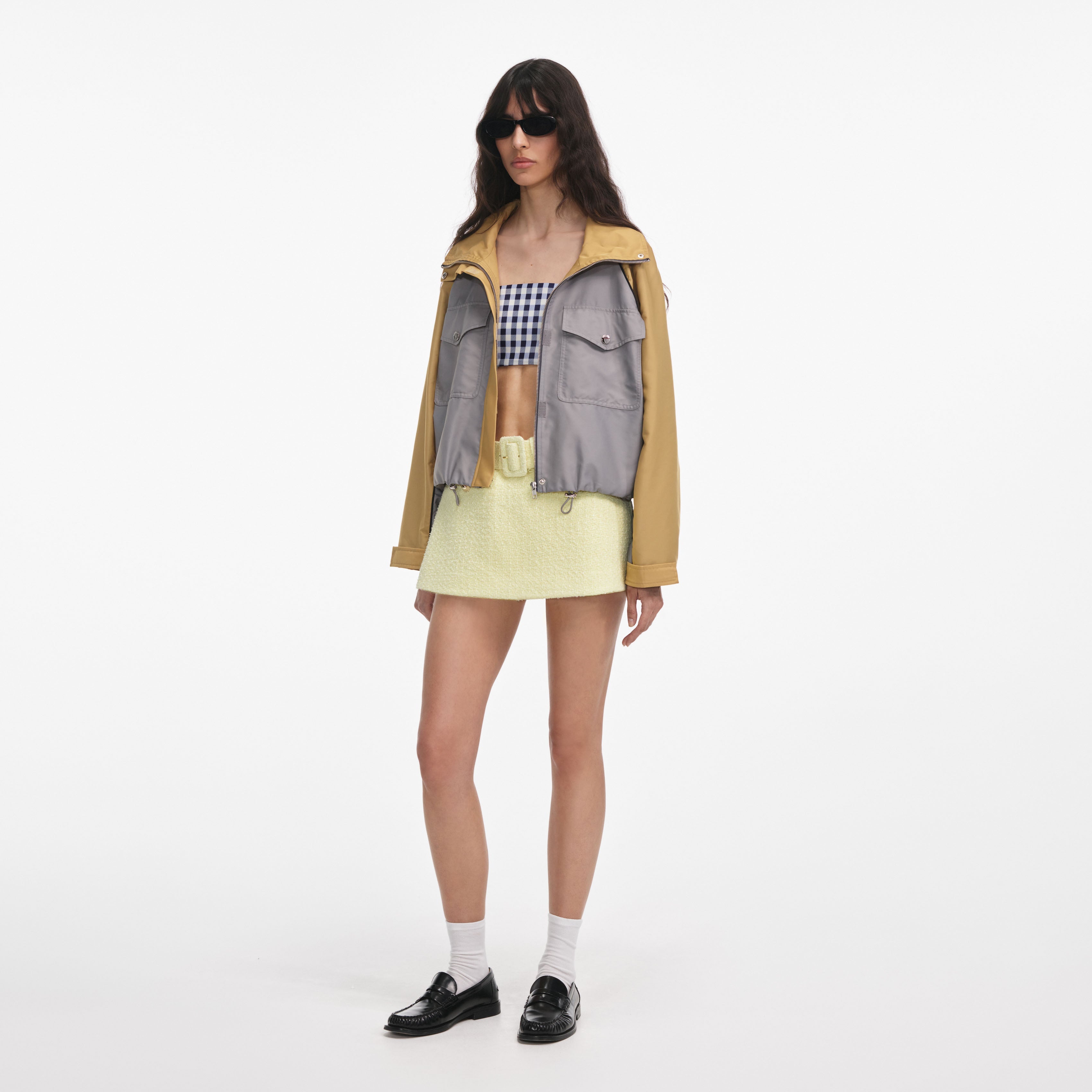 Grey Nylon Cropped Windbreaker