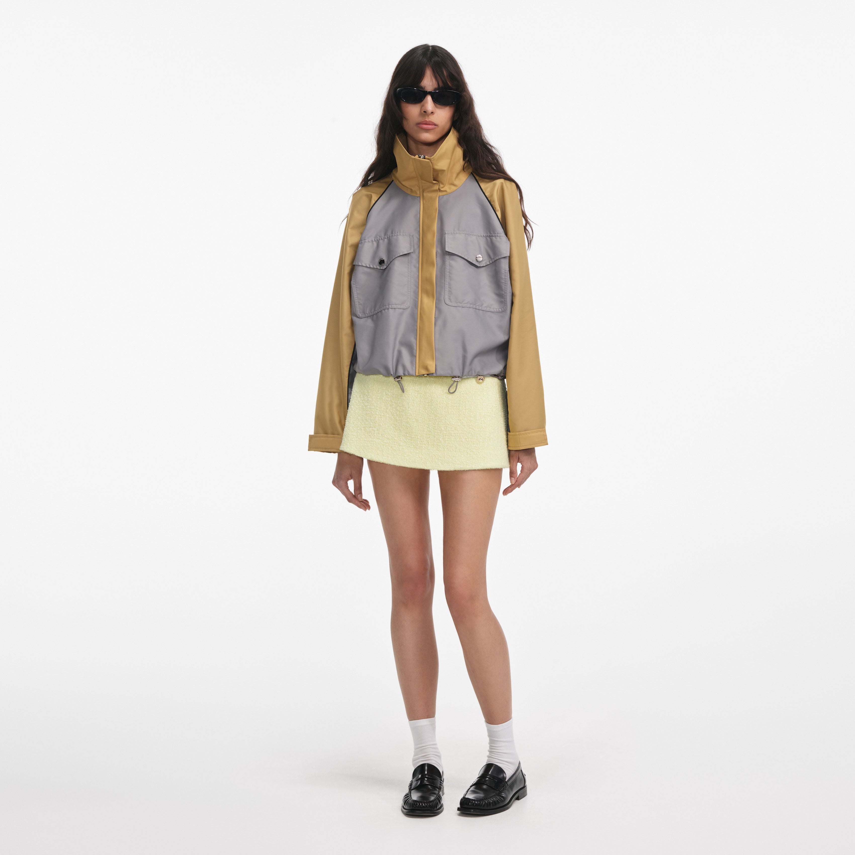 Grey Nylon Cropped Windbreaker